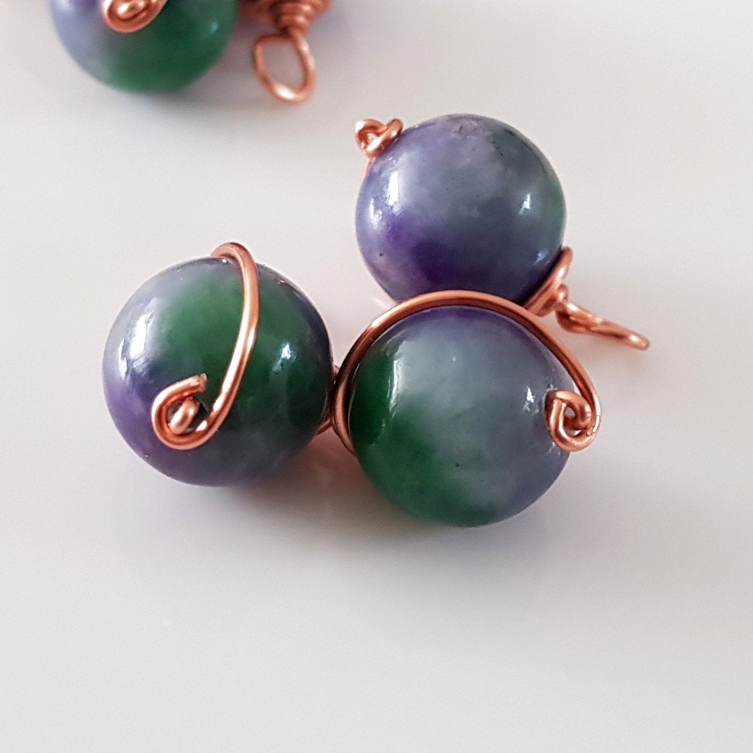 Copper Wrapped Dyed Stone 12 mm Drop/Dangle | WC-002D | Jewellery Making Supply - Kalitheo Jewellery