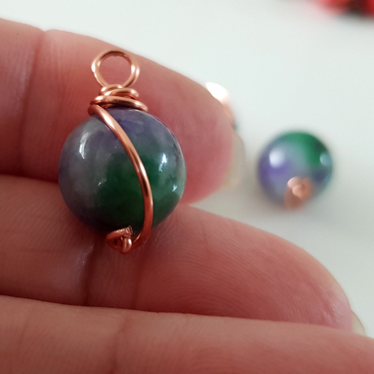 Copper Wrapped Dyed Stone 12 mm Drop/Dangle | WC-002D | Jewellery Making Supply - Kalitheo Jewellery