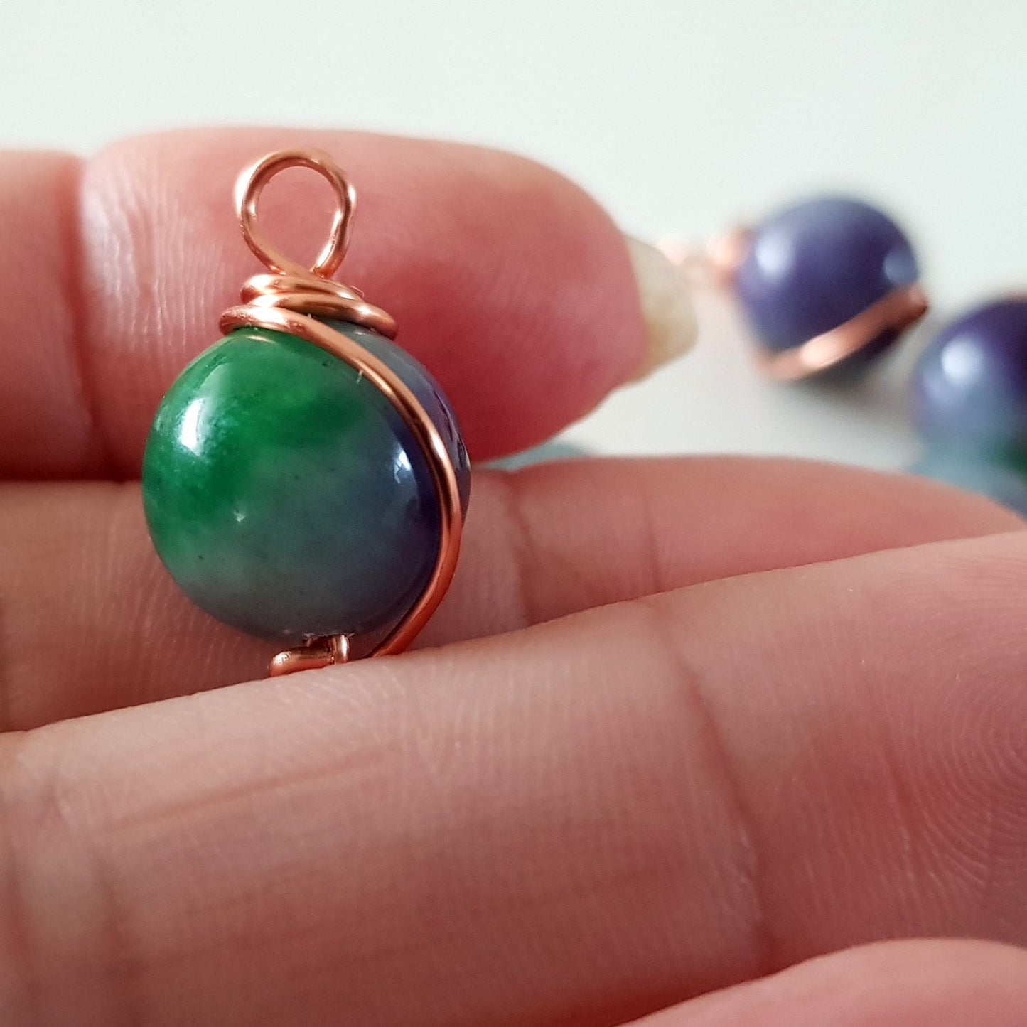 Copper Wrapped Dyed Stone 12 mm Drop/Dangle | WC-002D | Jewellery Making Supply - Kalitheo Jewellery