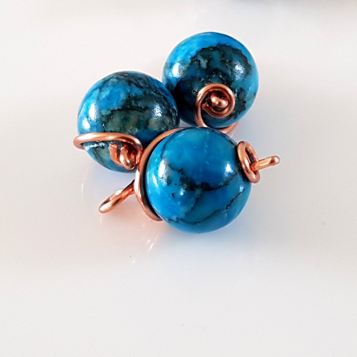 Copper Wire Wrapped Blue Dyed Stone 10 mm - Drop - Dangle | WC-003D | Jewellery Making Supply - Kalitheo Jewellery