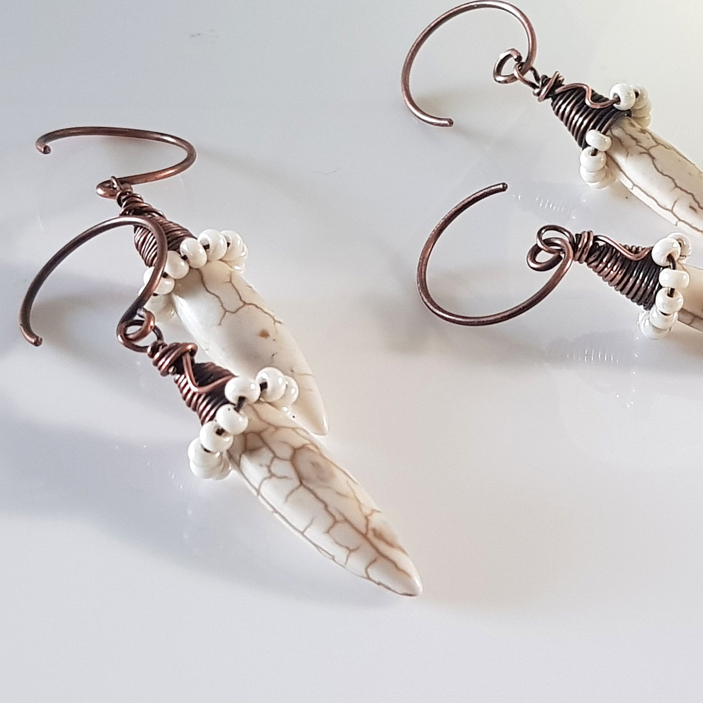 White Howlite Spike Earrings | (KJ-395E | Artisan Earrings - Kalitheo Jewellery