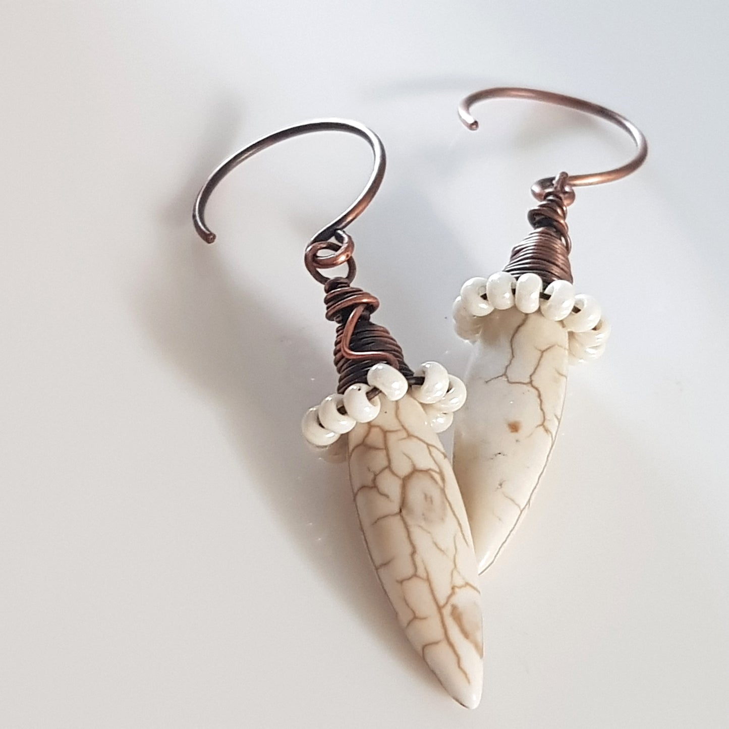 White Howlite Spike Earrings | (KJ-395E | Artisan Earrings - Kalitheo Jewellery