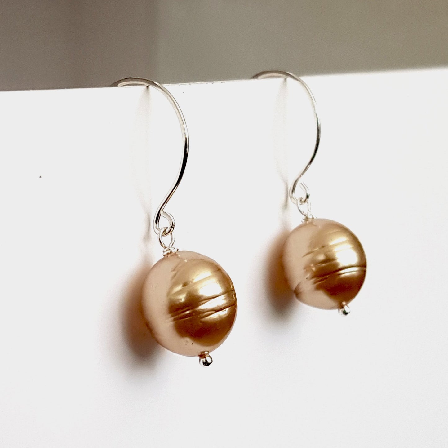 Sterling Silver Pearl Drop Earrings - Champagne Gold Pearl | KJ-420E - Kalitheo