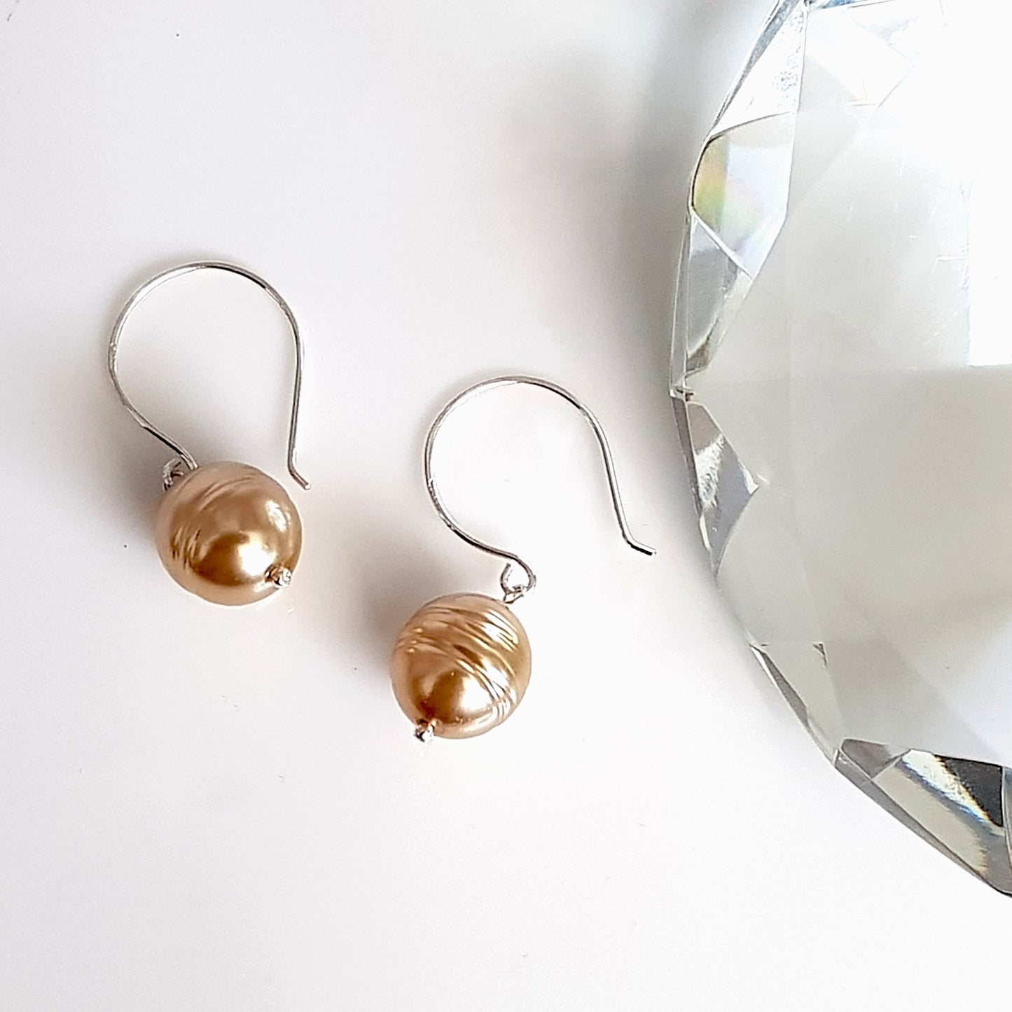 Sterling Silver Pearl Drop Earrings - Champagne Gold Pearl | KJ-420E - Kalitheo