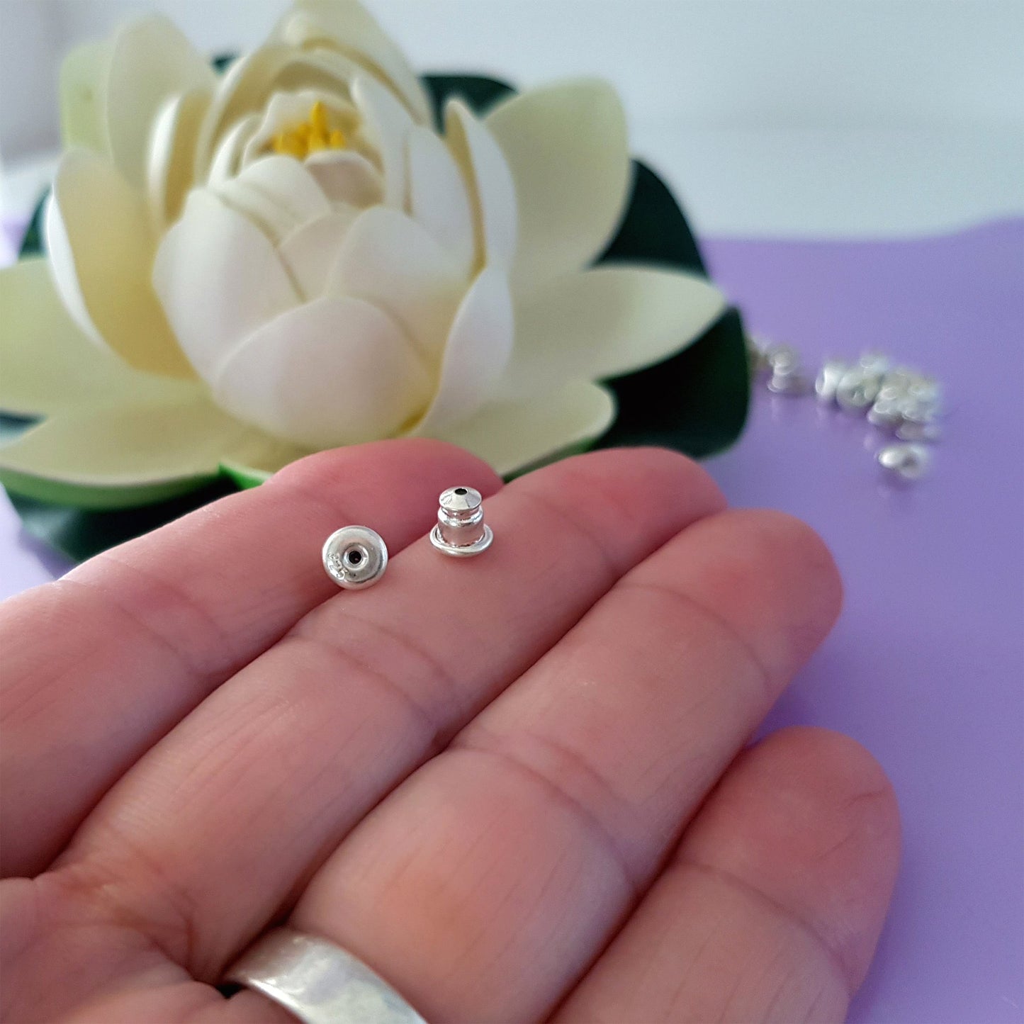 Sterling Silver Bullet Style Ear Backs with Memory Rubber Inserts | SS-007B/EB | Earring Finding - Kalitheo