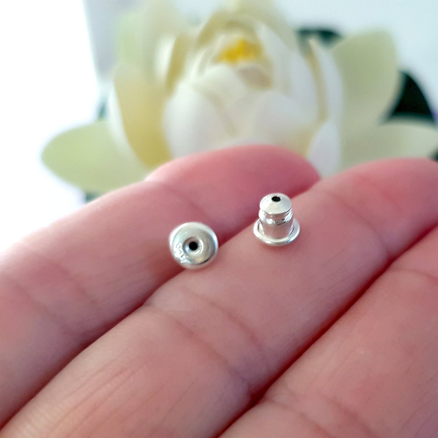 Sterling Silver Bullet Style Ear Backs with Memory Rubber Inserts | SS-007B/EB | Earring Finding - Kalitheo