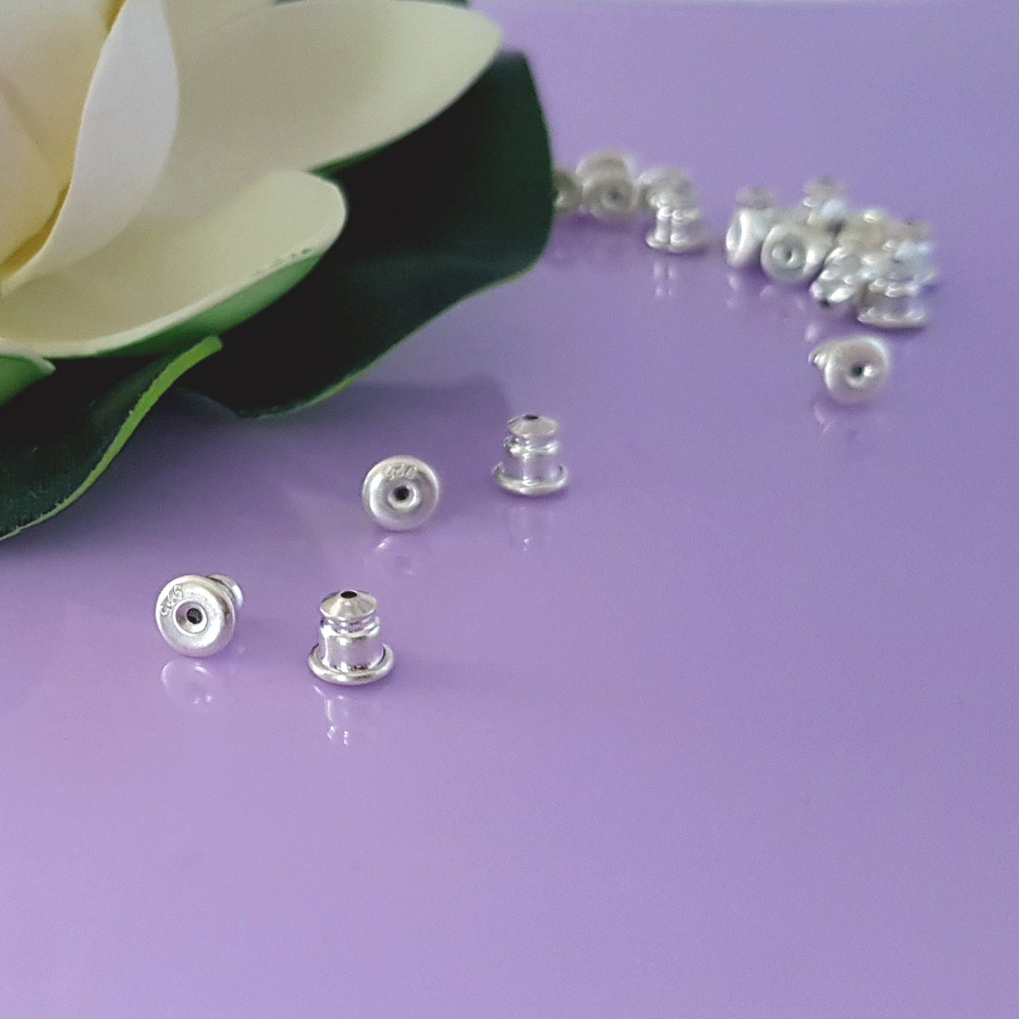 Sterling Silver Bullet Style Ear Backs with Memory Rubber Inserts | SS-007B/EB | Earring Finding - Kalitheo