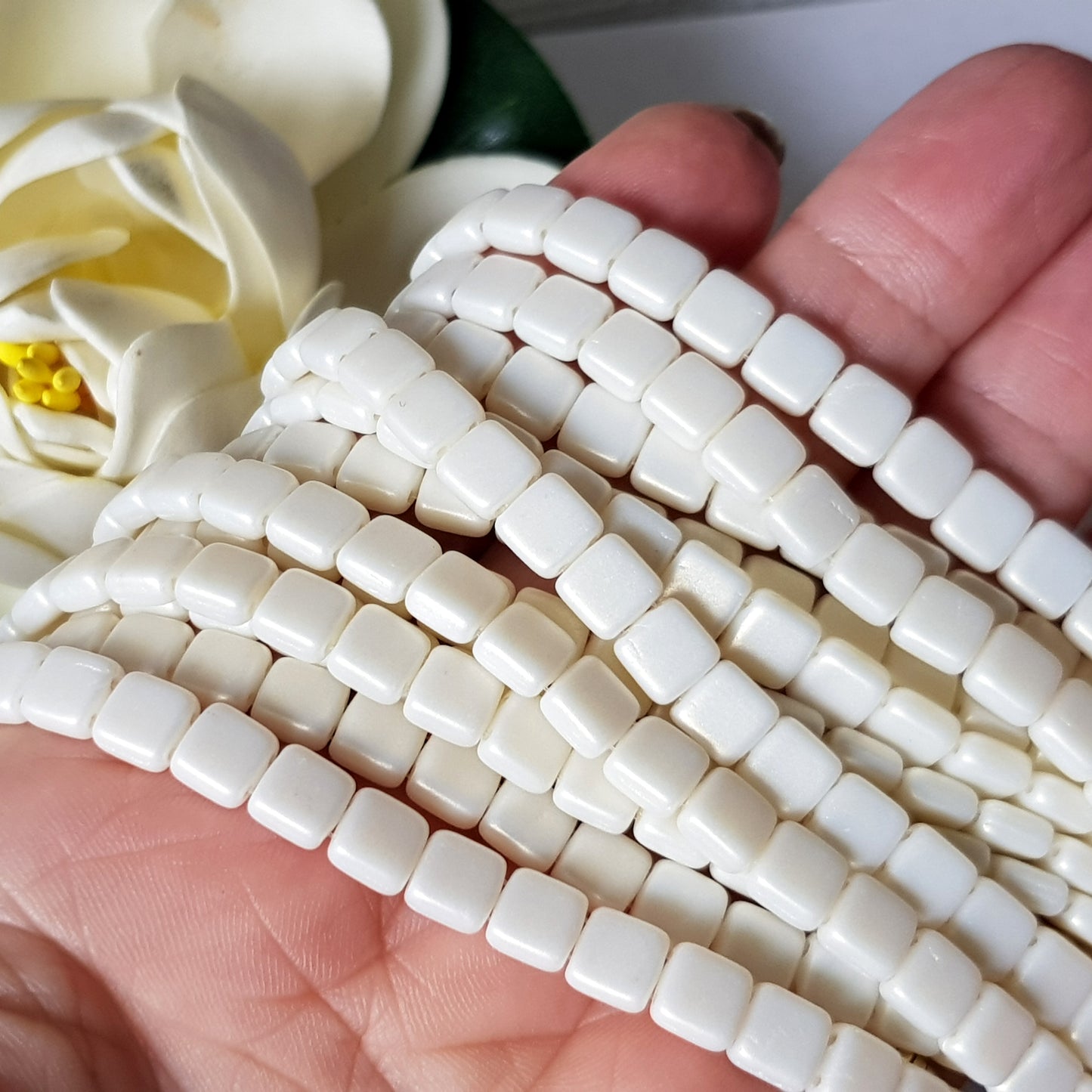Tile Ivory Sueded Gold 6mm CzechMate Beads | CZMTile-MSG83529 | Beading Supply