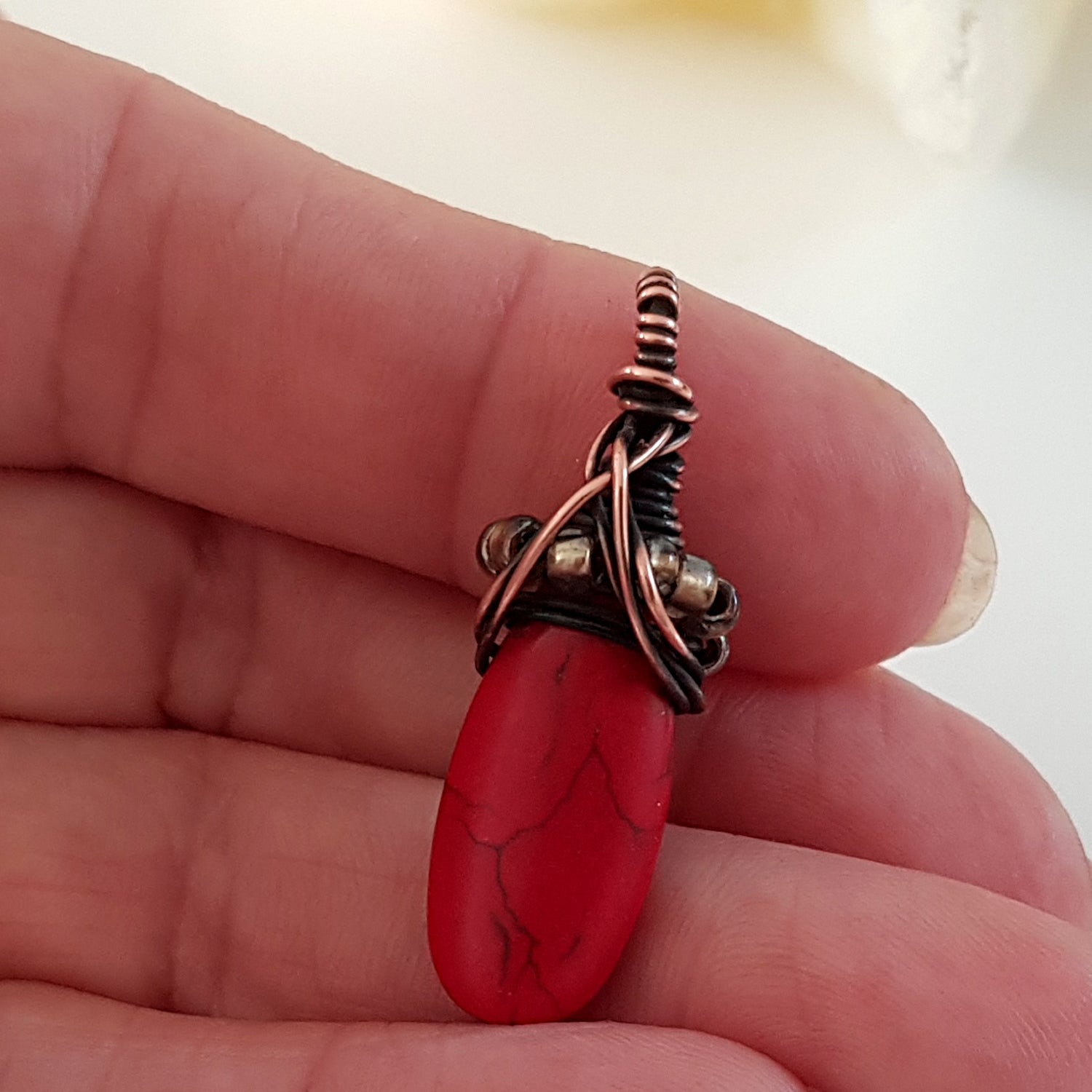 Red Howlite Wrapped Teardrop Handmade Drop Bead | WC-007D | Jewellery Supply - Kalitheo Jewellery