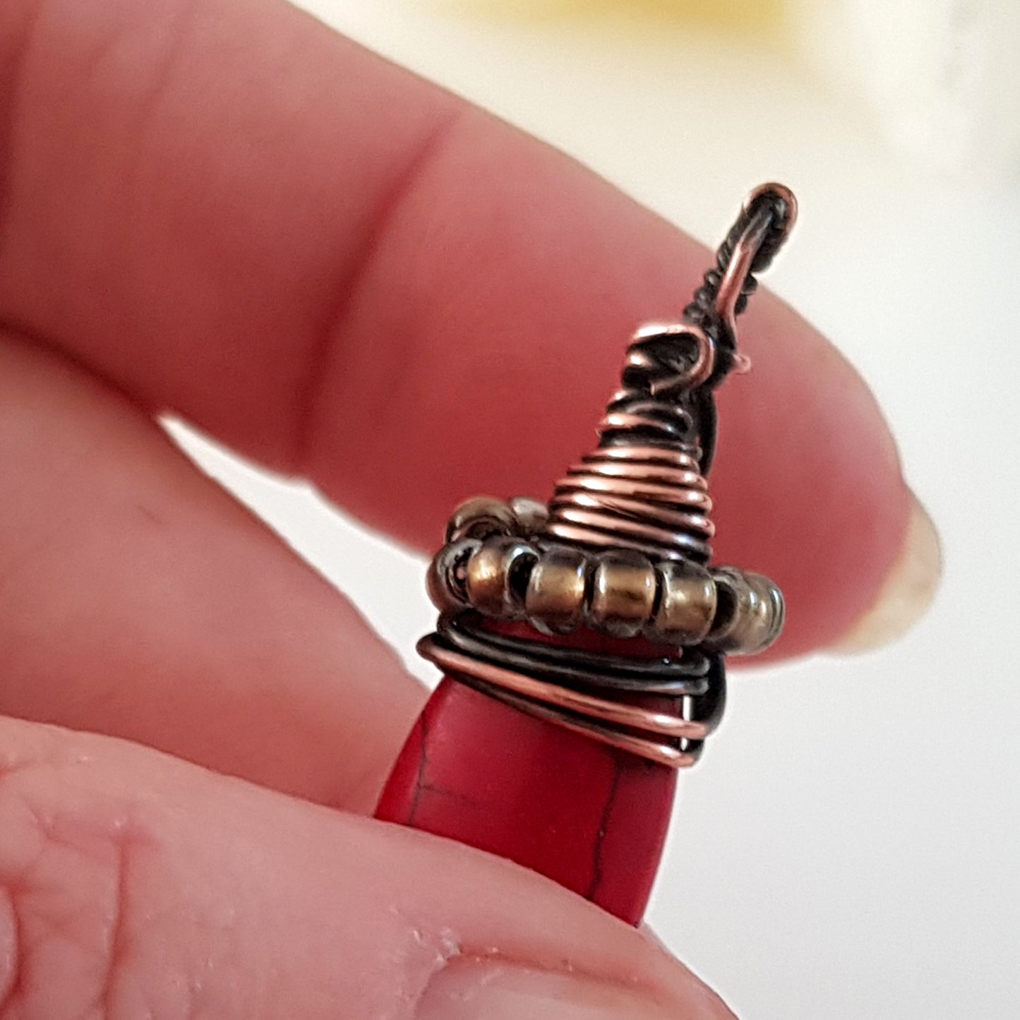 Red Howlite Wrapped Teardrop Handmade Drop Bead | WC-007D | Jewellery Supply - Kalitheo Jewellery