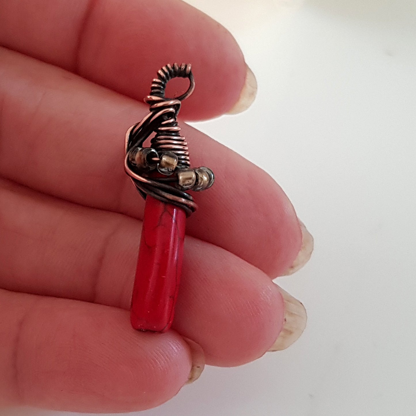 Red Howlite Wrapped Teardrop Handmade Drop Bead | WC-007D | Jewellery Supply - Kalitheo Jewellery