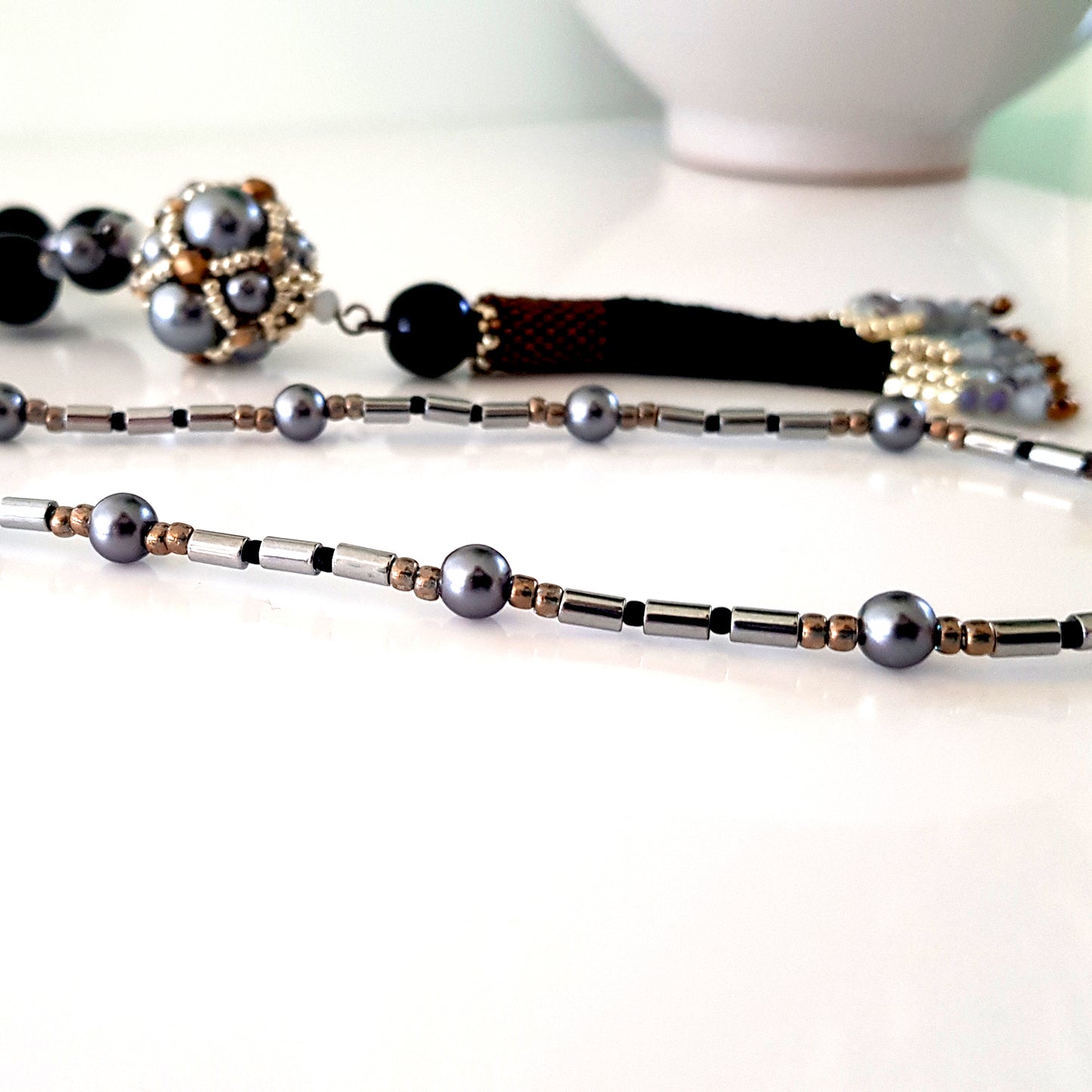 The Enchanted Ball Necklace - Black Beaded Tassel Statement Necklace | (KJ-390N/BLK ) Handmade Necklace - Kalitheo Jewellery