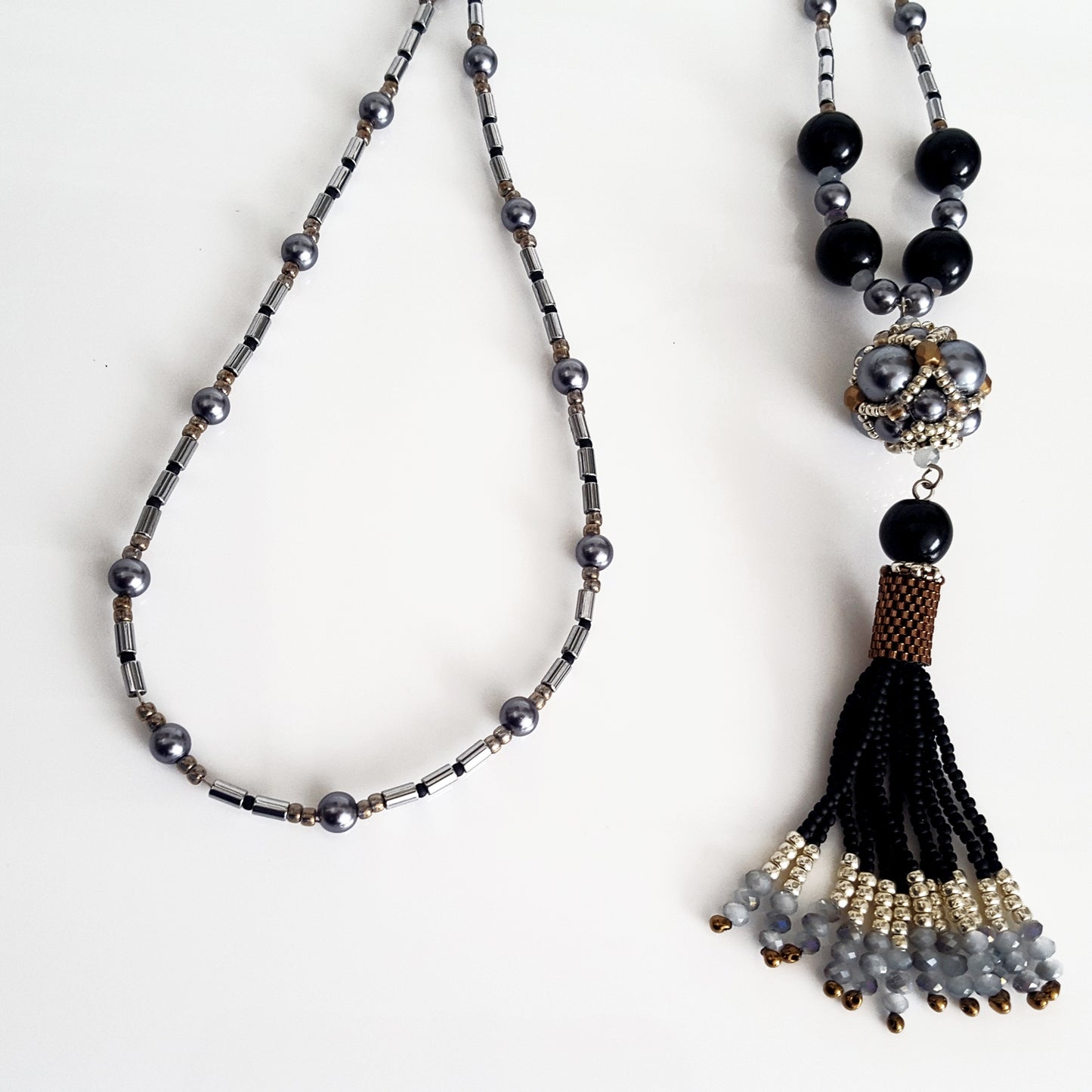 The Enchanted Ball Necklace - Black Beaded Tassel Statement Necklace | (KJ-390N/BLK ) Handmade Necklace - Kalitheo Jewellery