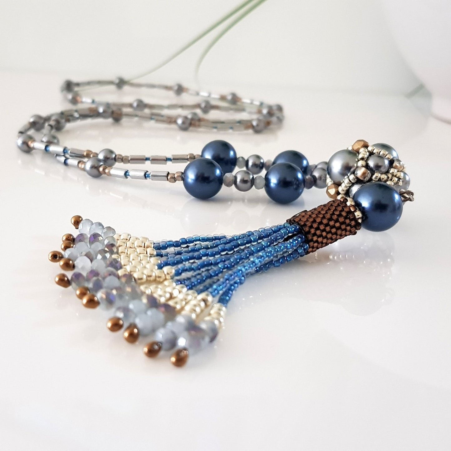 The Enchanted Ball Necklace - Blue Beaded Tassel Statement Necklace | (KJ-390N/BLU ) Handmade Necklace - Kalitheo Jewellery
