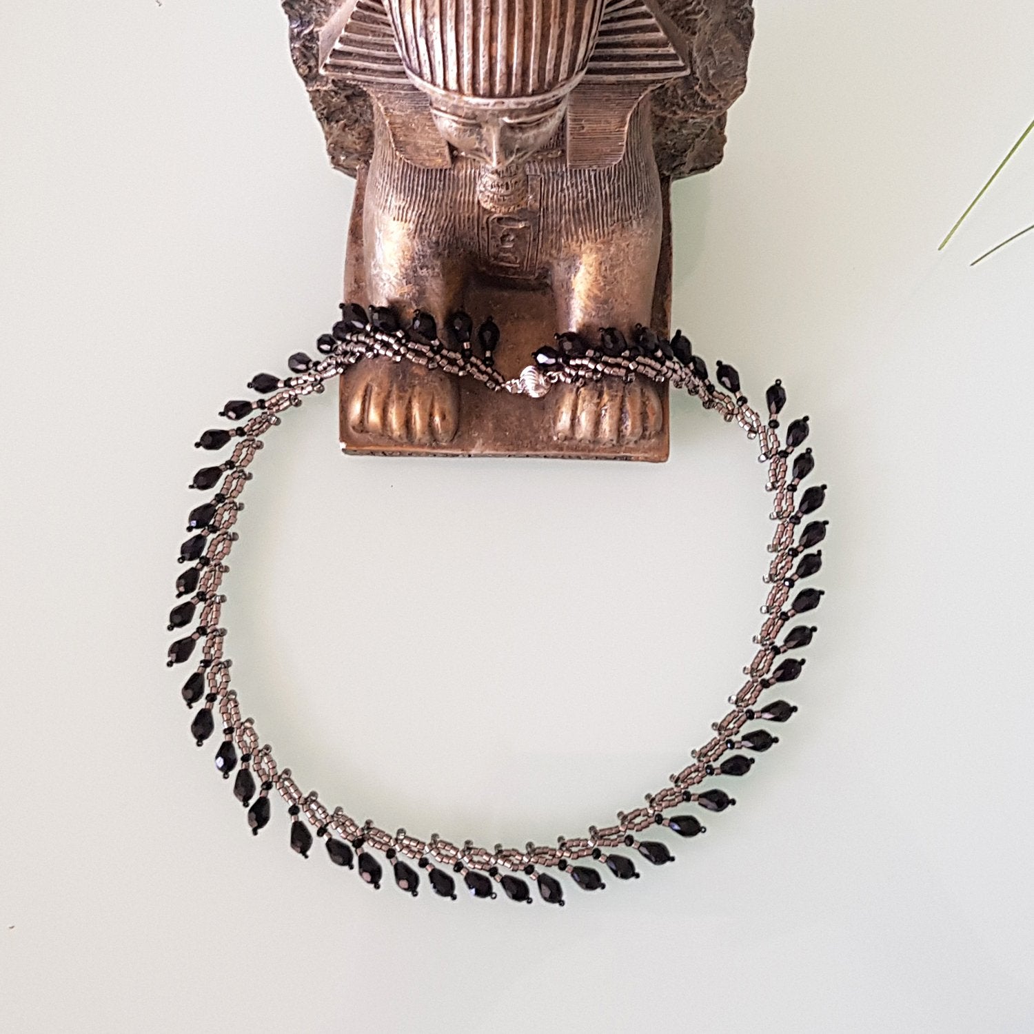 Classic Teardrop Beauty - Black Teardrop Fringe Silver Necklace | (KJ-399N) Handmade Necklace - Kalitheo Jewellery