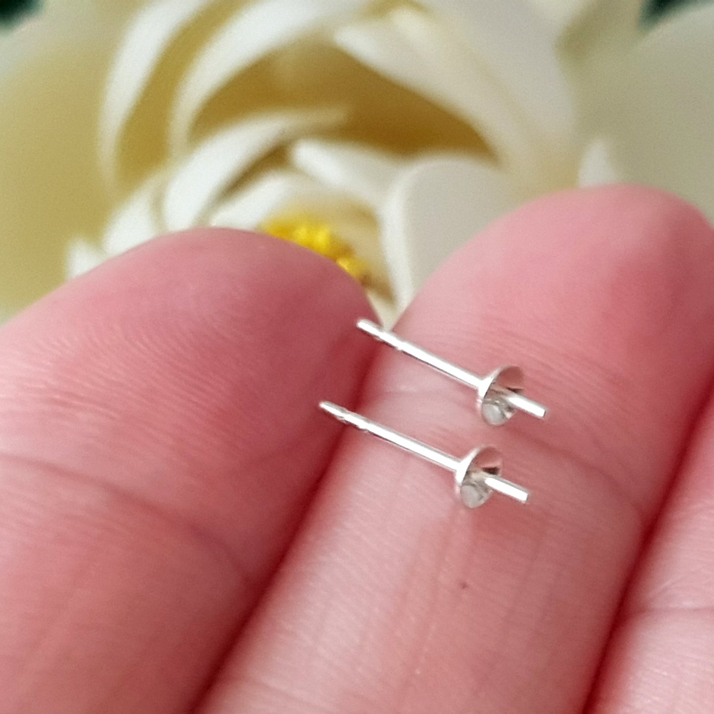 Sterling Silver Pearl Cup 3mm Stud Earrings - Half Drilled Pearls & Beads | SS-010C3/ES | Earring Supply - Kalitheo