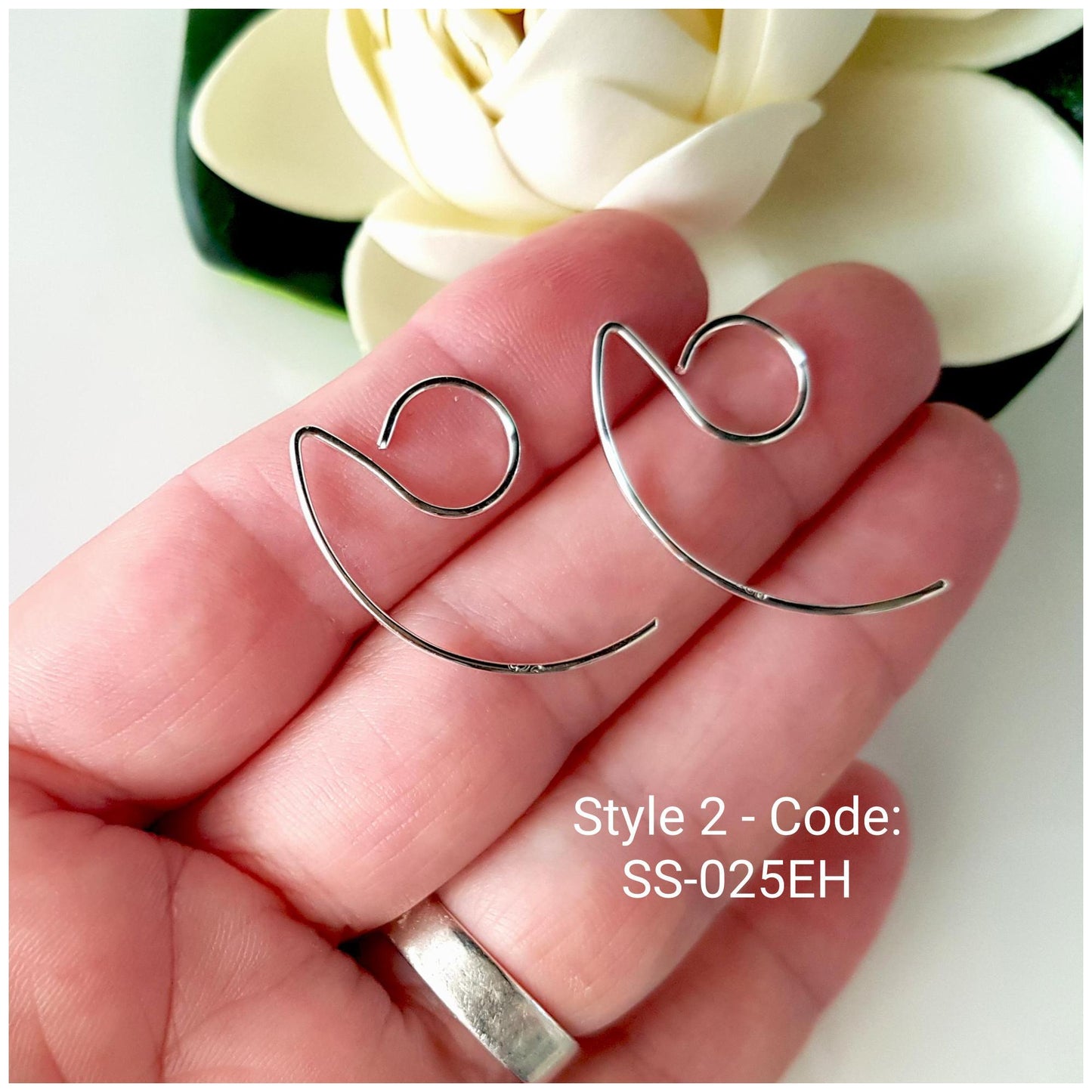 Earring Findings Handmade Ear Hooks Silver 925 Fancy Large Hanging Loop  - Kalitheo