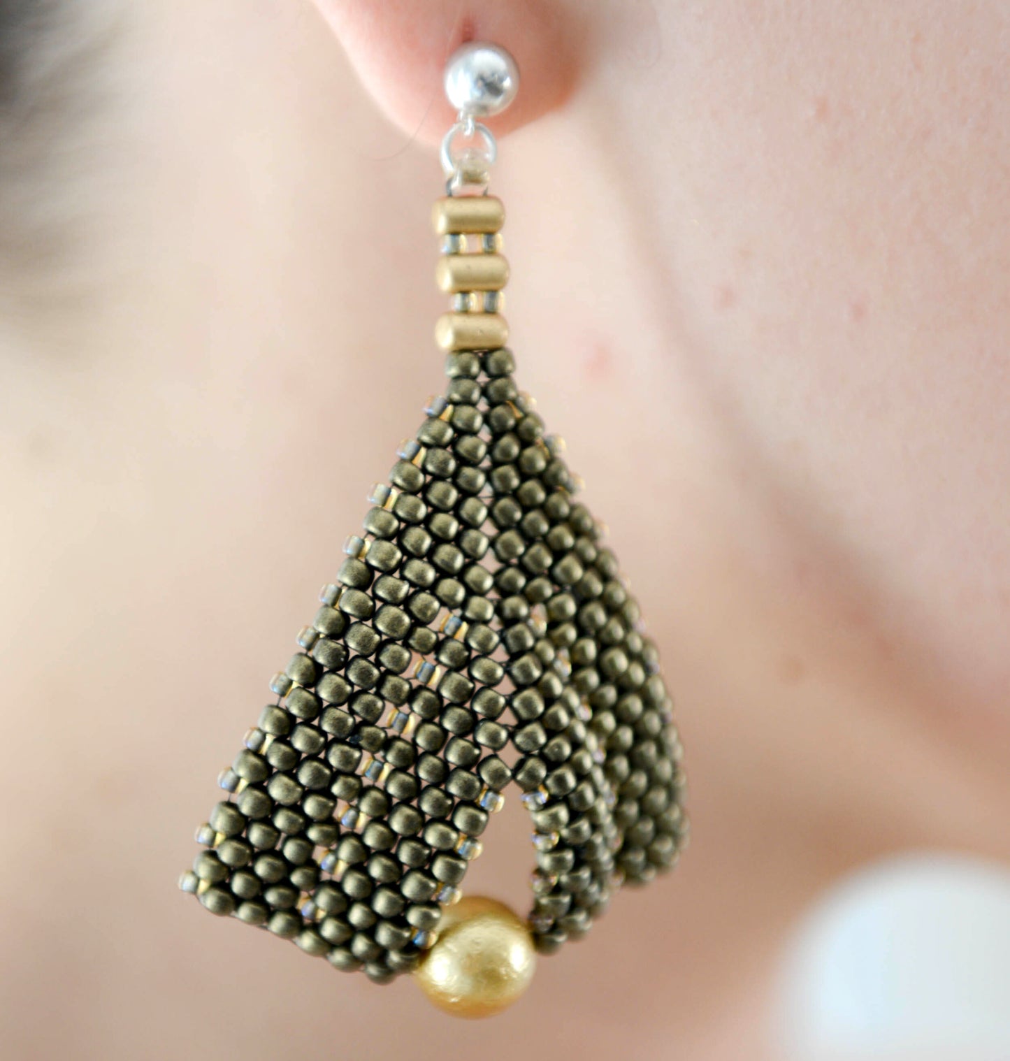 Goddess Leaf Earrings - Designer Beaded Pearl Statement Earrings | (KJ-386E) Handmade Earrings - Kalitheo Jewellery