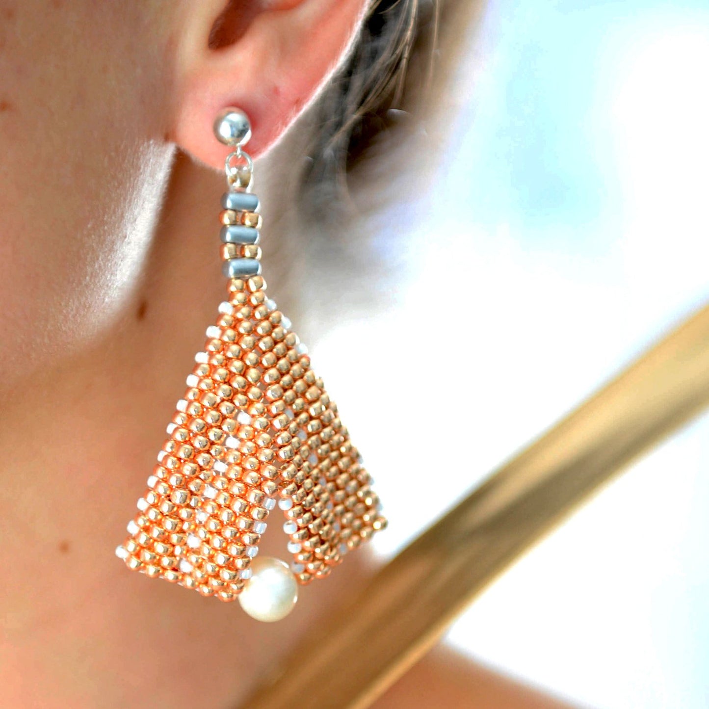 Goddess Leaf Earrings - Rose Gold Beaded | KJ-386E/RG | Designer Artisan Earrings - Kalitheo Jewellery