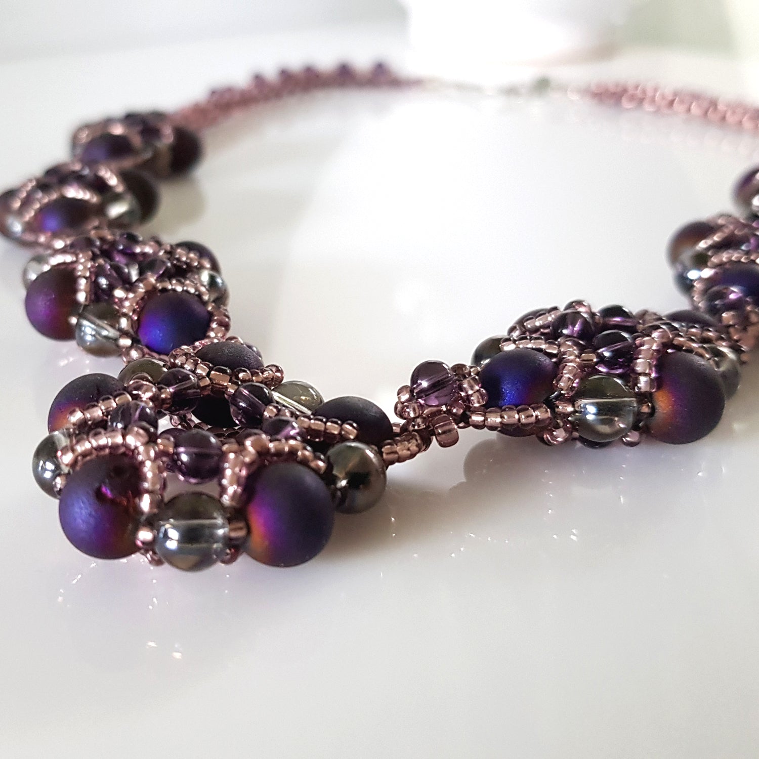 Evening Wonder - Purple Agate Gemstone Beaded Necklace | KJ-330N Handmade Necklace - Kalitheo Jewellery