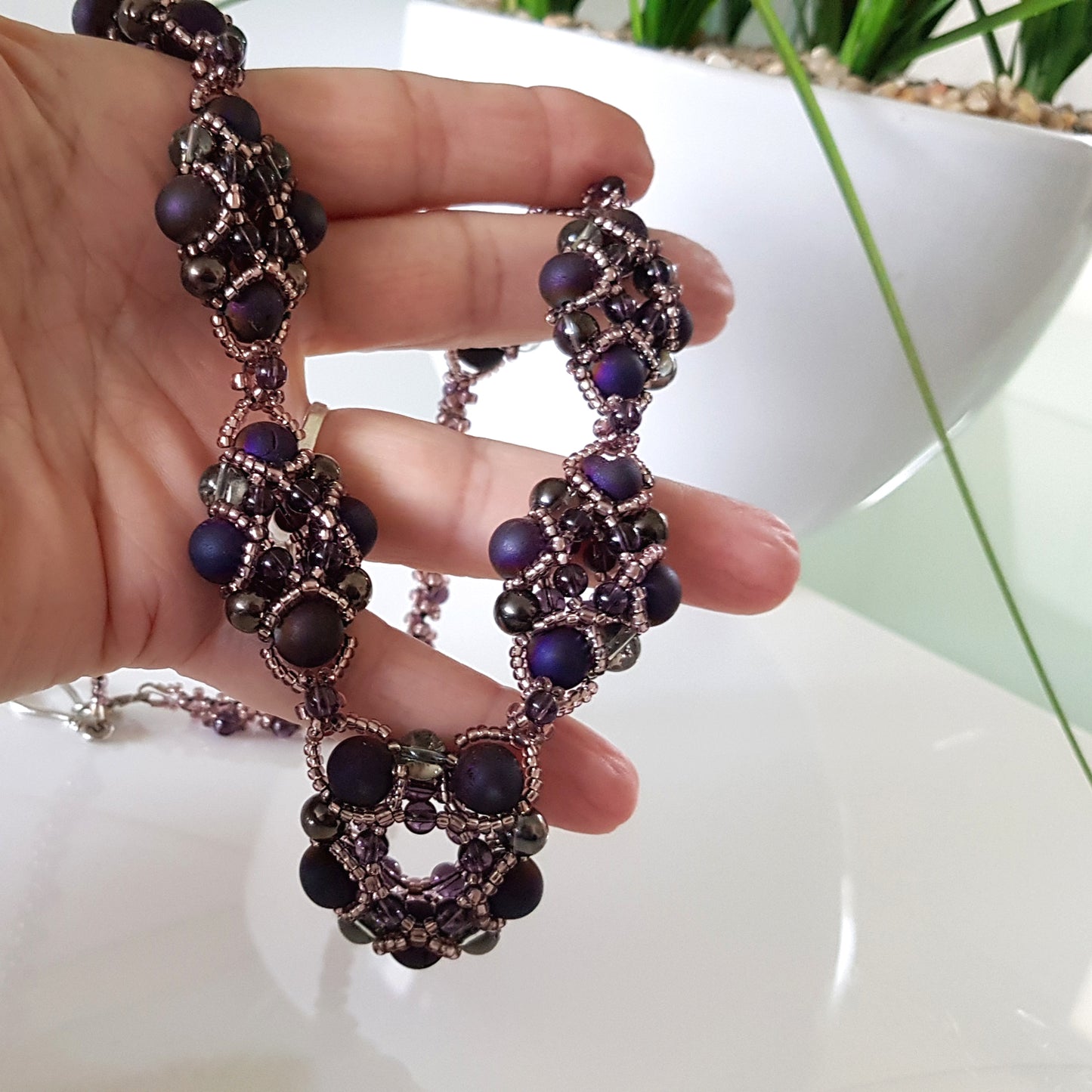 Evening Wonder - Purple Agate Gemstone Beaded Necklace | KJ-330N Handmade Necklace - Kalitheo Jewellery