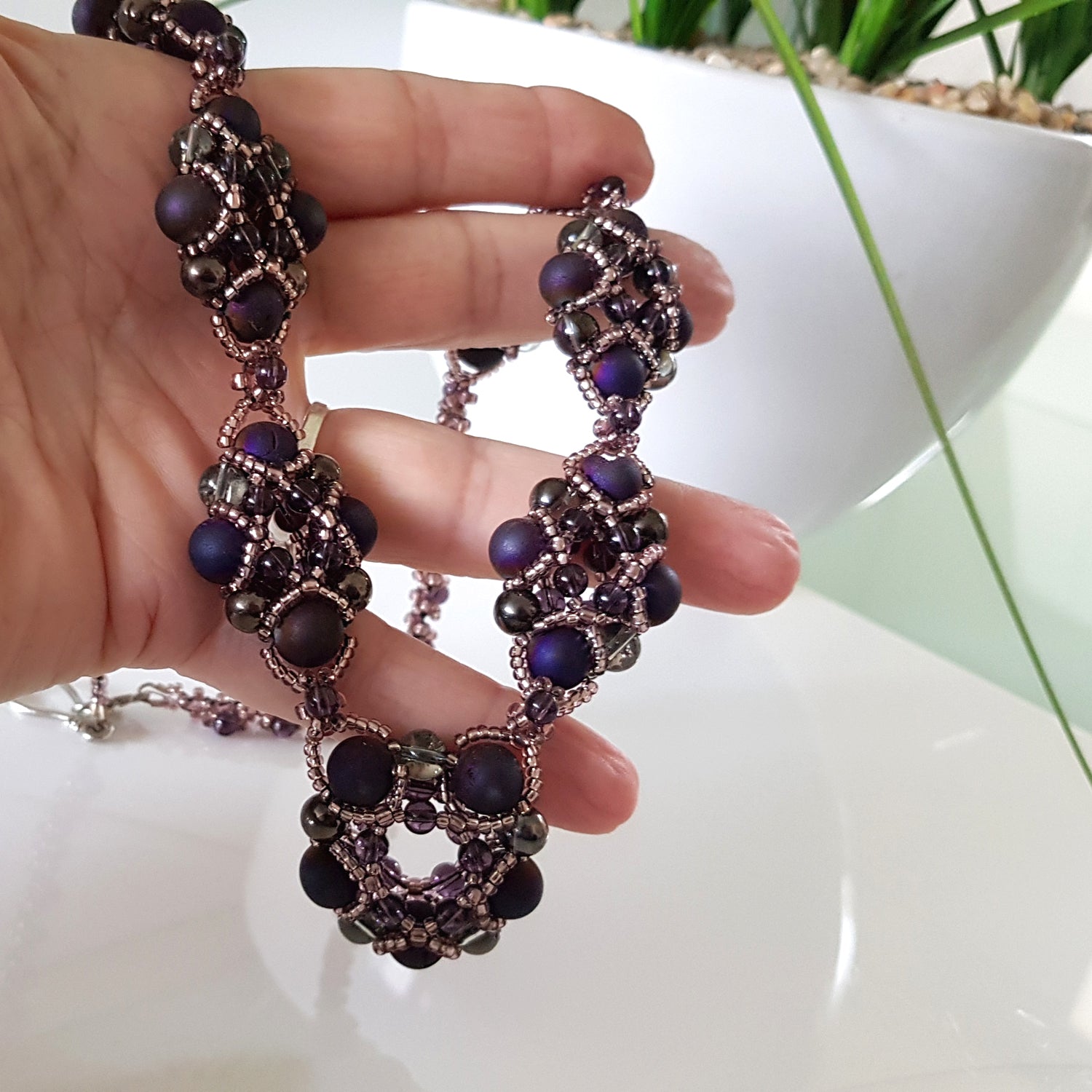 Evening Wonder - Purple Agate Gemstone Beaded Necklace | KJ-330N Handmade Necklace - Kalitheo Jewellery