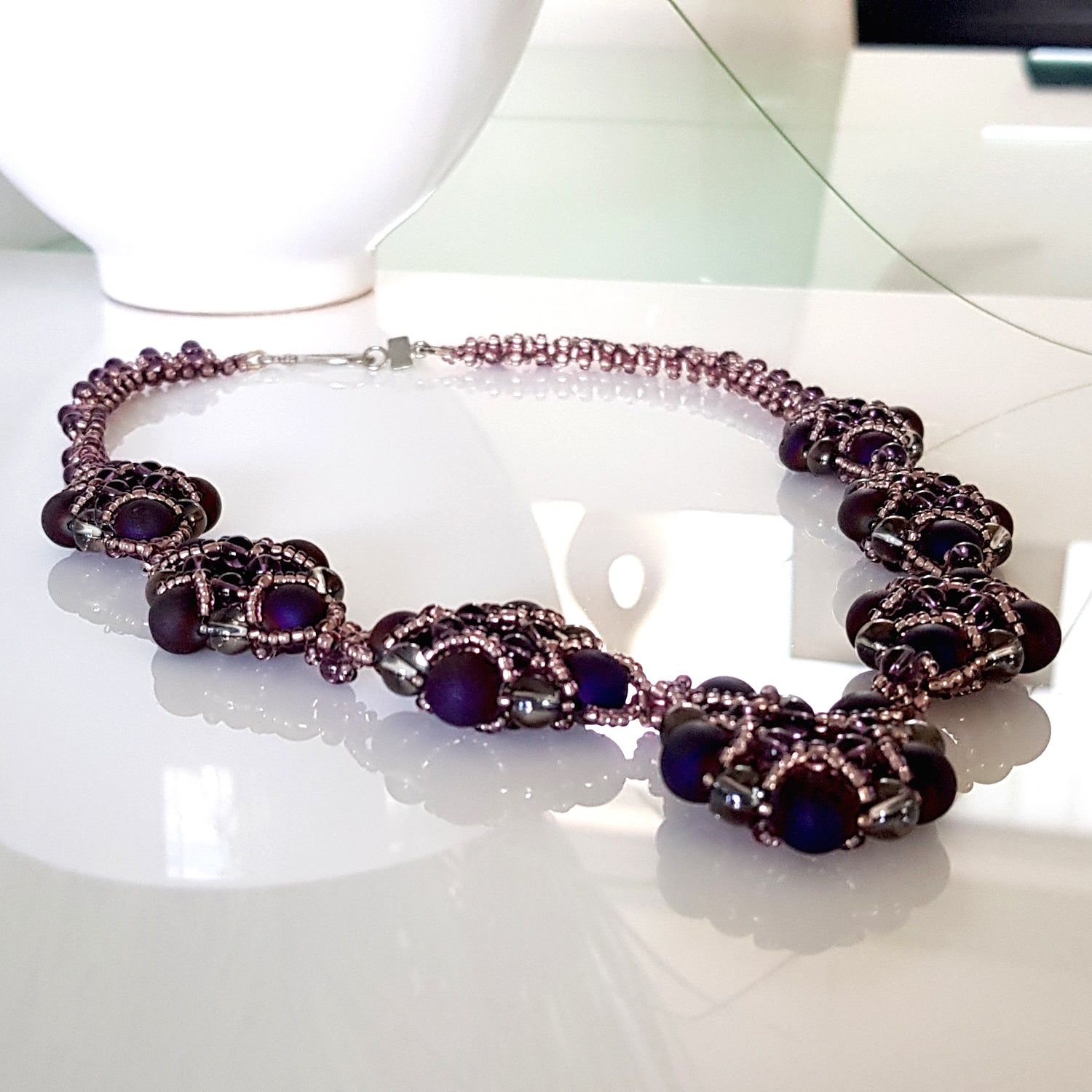 Evening Wonder - Purple Agate Gemstone Beaded Necklace | KJ-330N Handmade Necklace - Kalitheo Jewellery