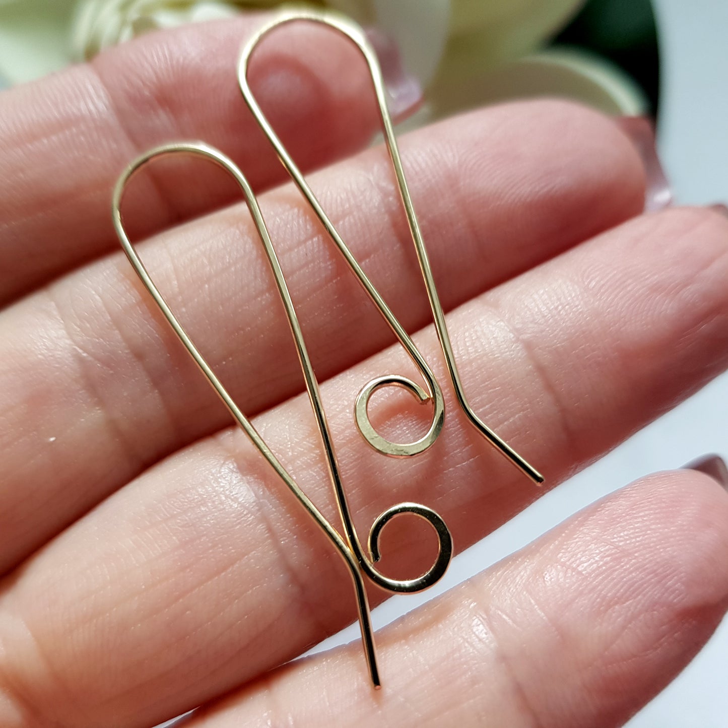 Earring Hooks:- Statement Long Shepherds Hook Handmade Earring Wires Gold-Filled 14k | GF-032EH | Jewellery Making Supply