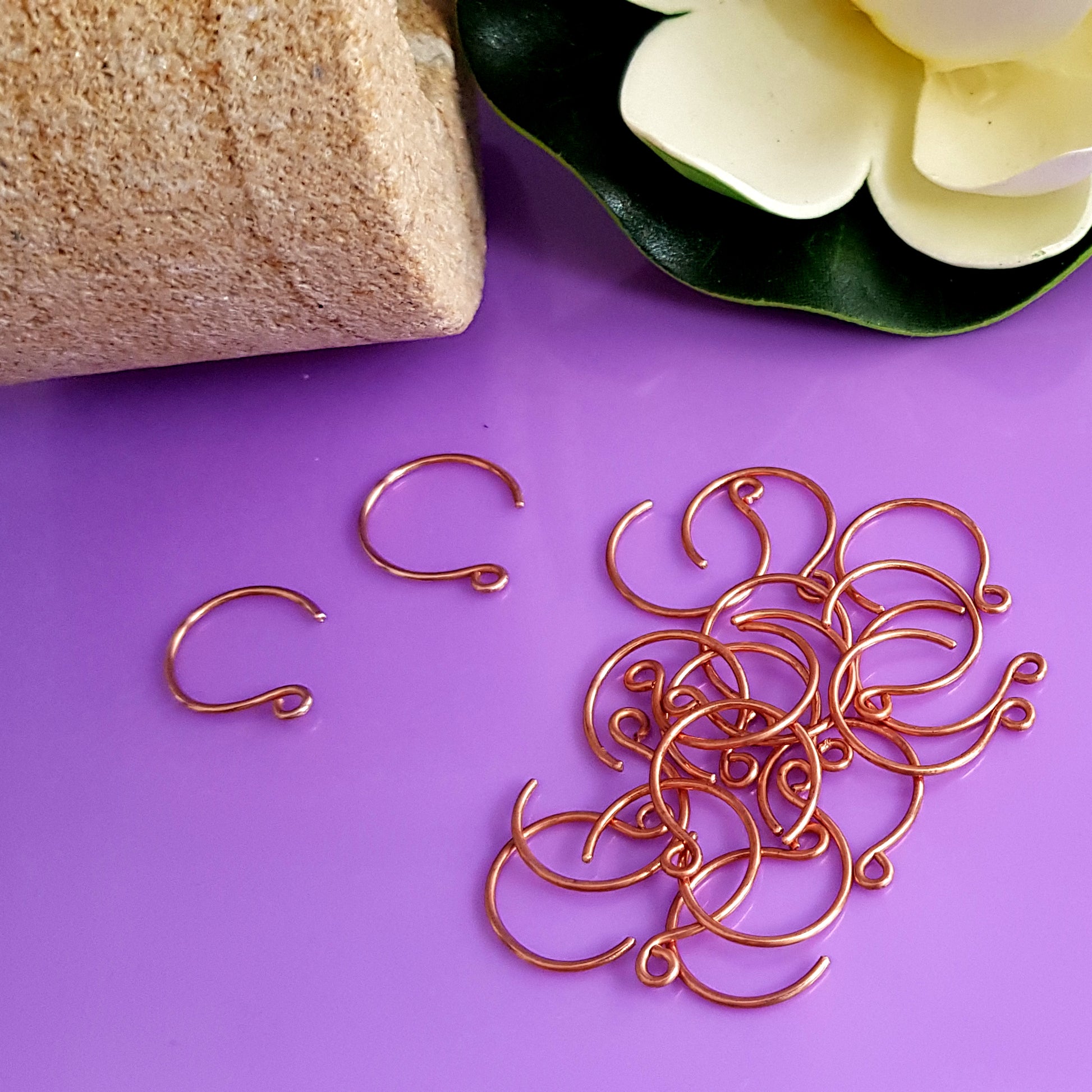 Handmade Copper Circle Ear Wires/Hooks - Jewellery Making Supply (F-C007/EH3) BULK (6 pcs) - Kalitheo Jewellery