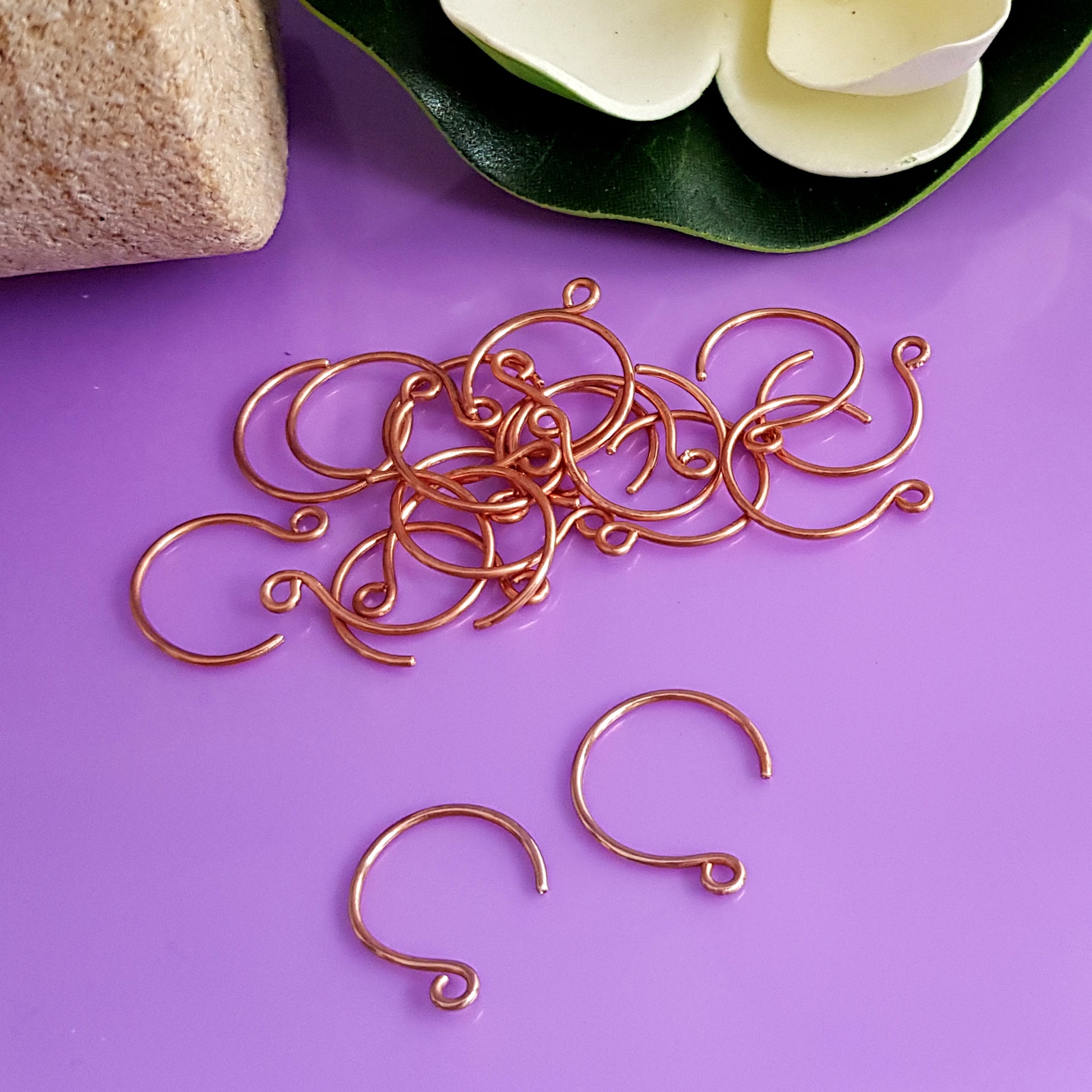 Handmade Copper Circle Ear Wires/Hooks - Jewellery Making Supply (F-C007/EH3) BULK (6 pcs) - Kalitheo Jewellery