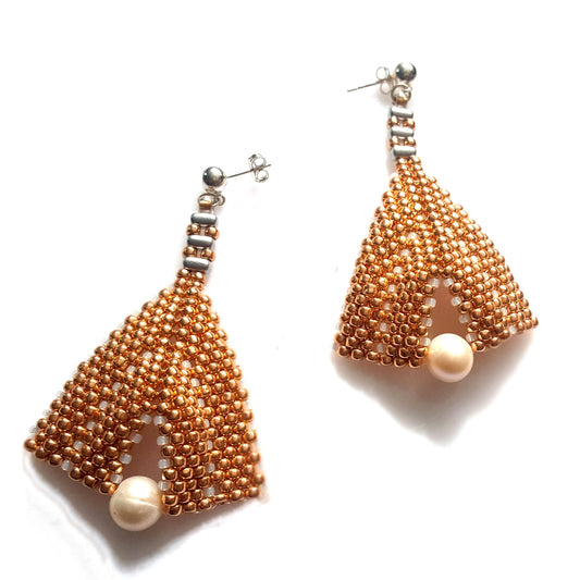 Goddess Leaf Earrings - Rose Gold Beaded | KJ-386E/RG | Designer Artisan Earrings - Kalitheo Jewellery