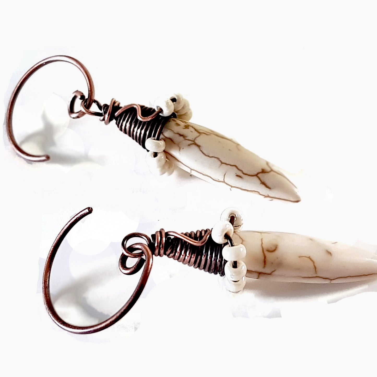 White Howlite Spike Earrings | (KJ-395E | Artisan Earrings - Kalitheo Jewellery