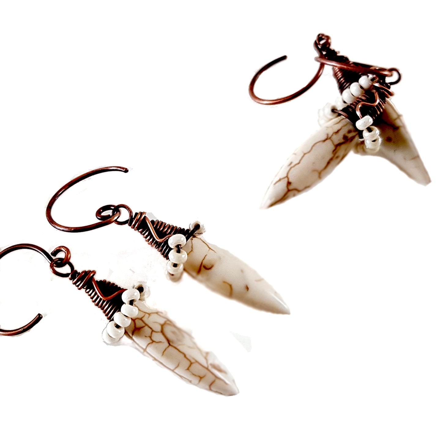 White Howlite Spike Earrings | (KJ-395E | Artisan Earrings - Kalitheo Jewellery