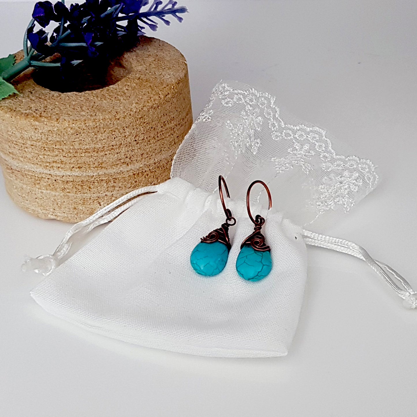 Turquoise Blue Howlite Earrings | KJ-396E | Artisan Earrings