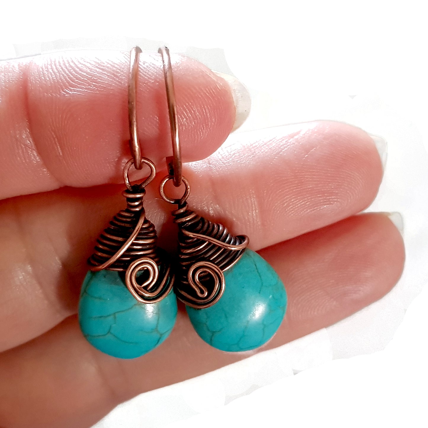 Turquoise Blue Howlite Earrings | KJ-396E | Artisan Earrings - Kalitheo Jewellery