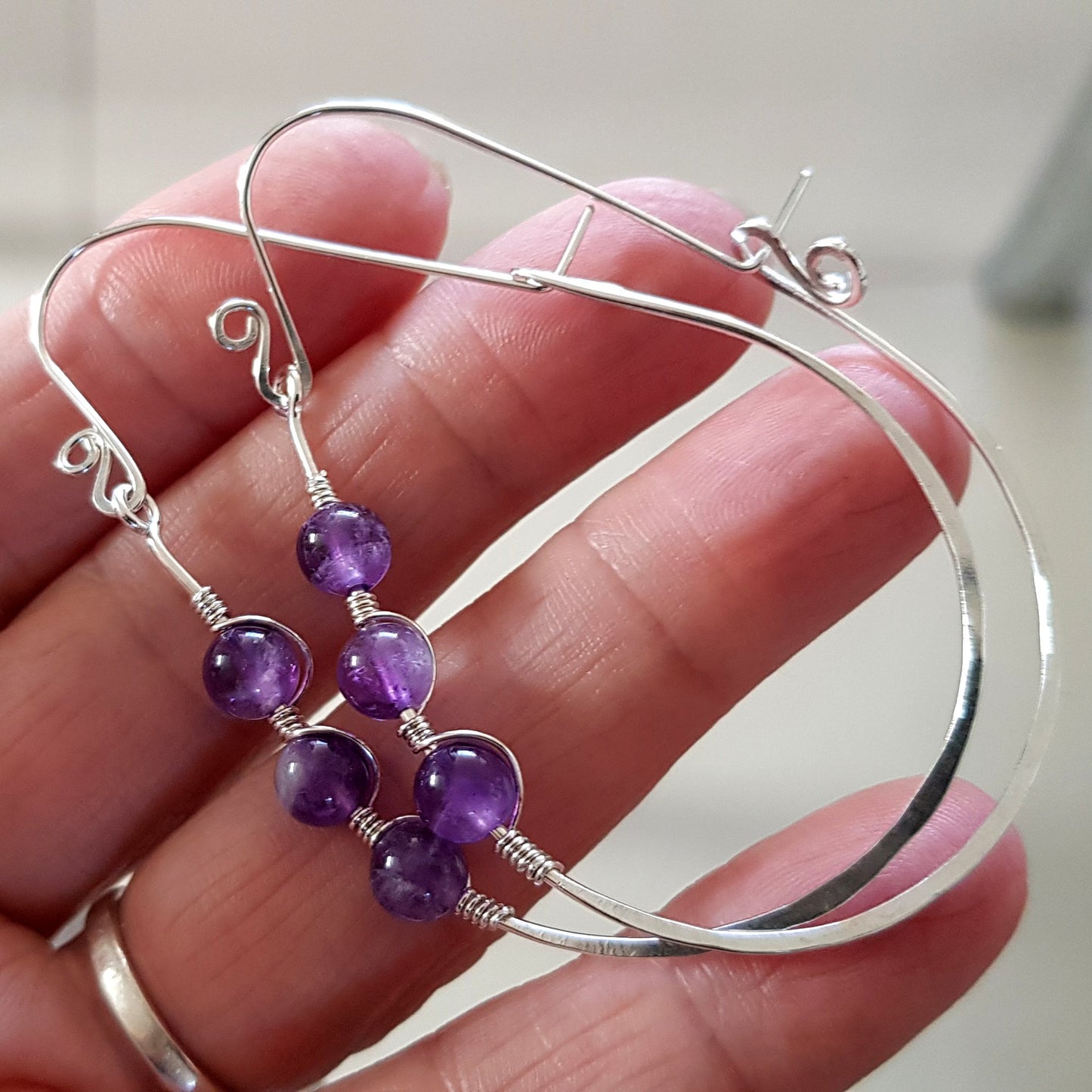 Romance in the Air Gemstone Hoop Pear Earrings | KJ-411HE | Handmade Earrings - Kalitheo Jewellery