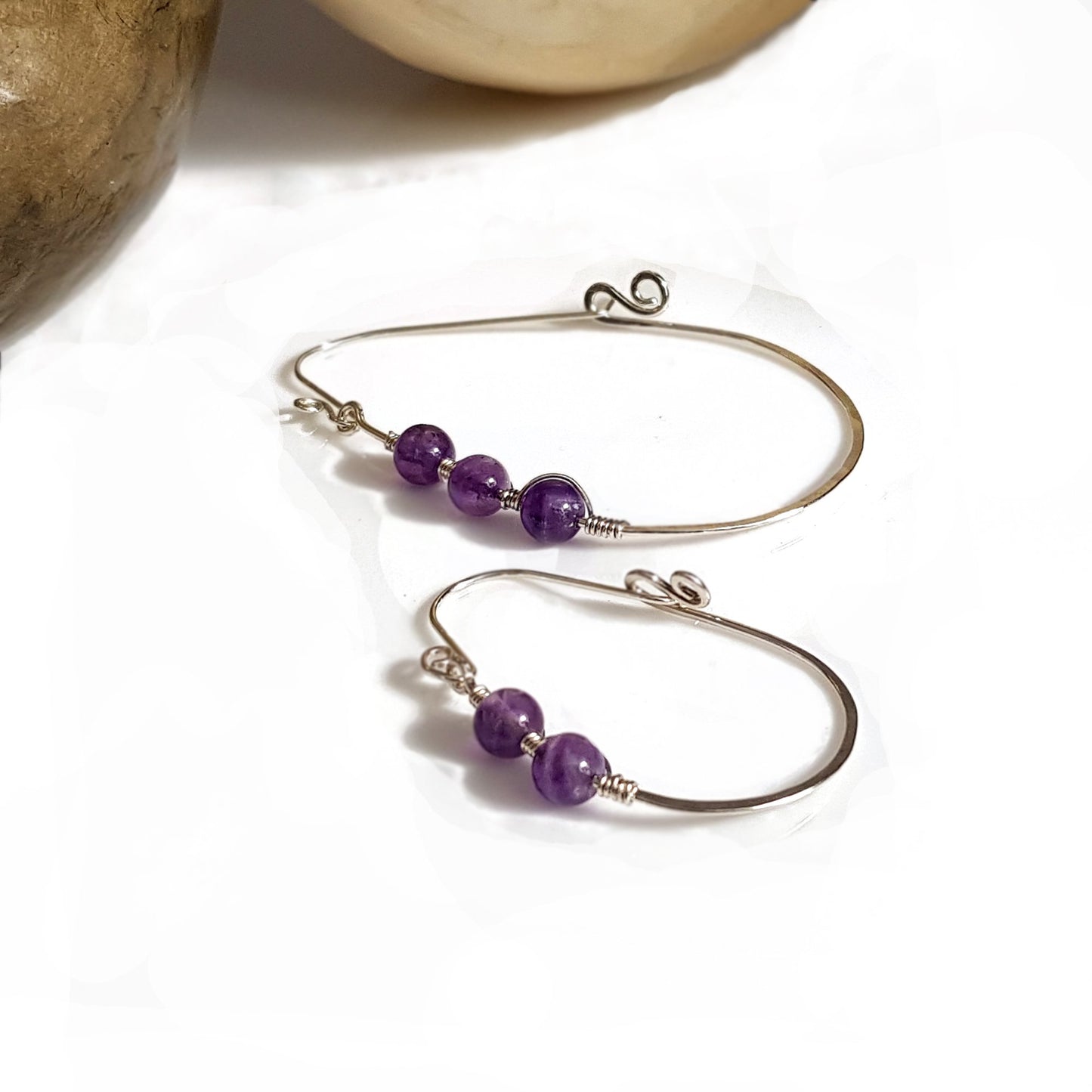 Romance in the Air Gemstone Hoop Pear Earrings | KJ-411HE | Handmade Earrings - Kalitheo Jewellery