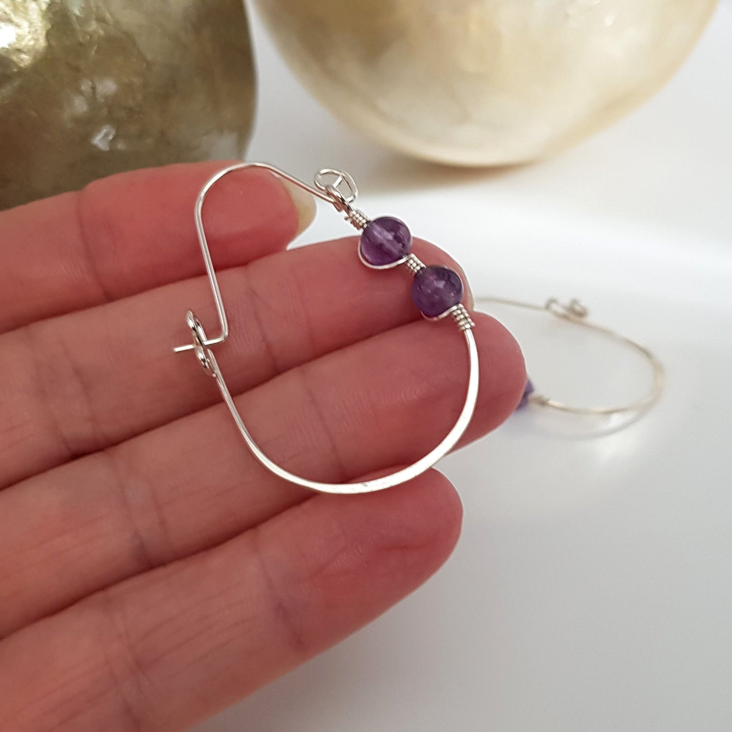 Romance in the Air Gemstone Hoop Pear Earrings | KJ-411HE | Handmade Earrings - Kalitheo Jewellery