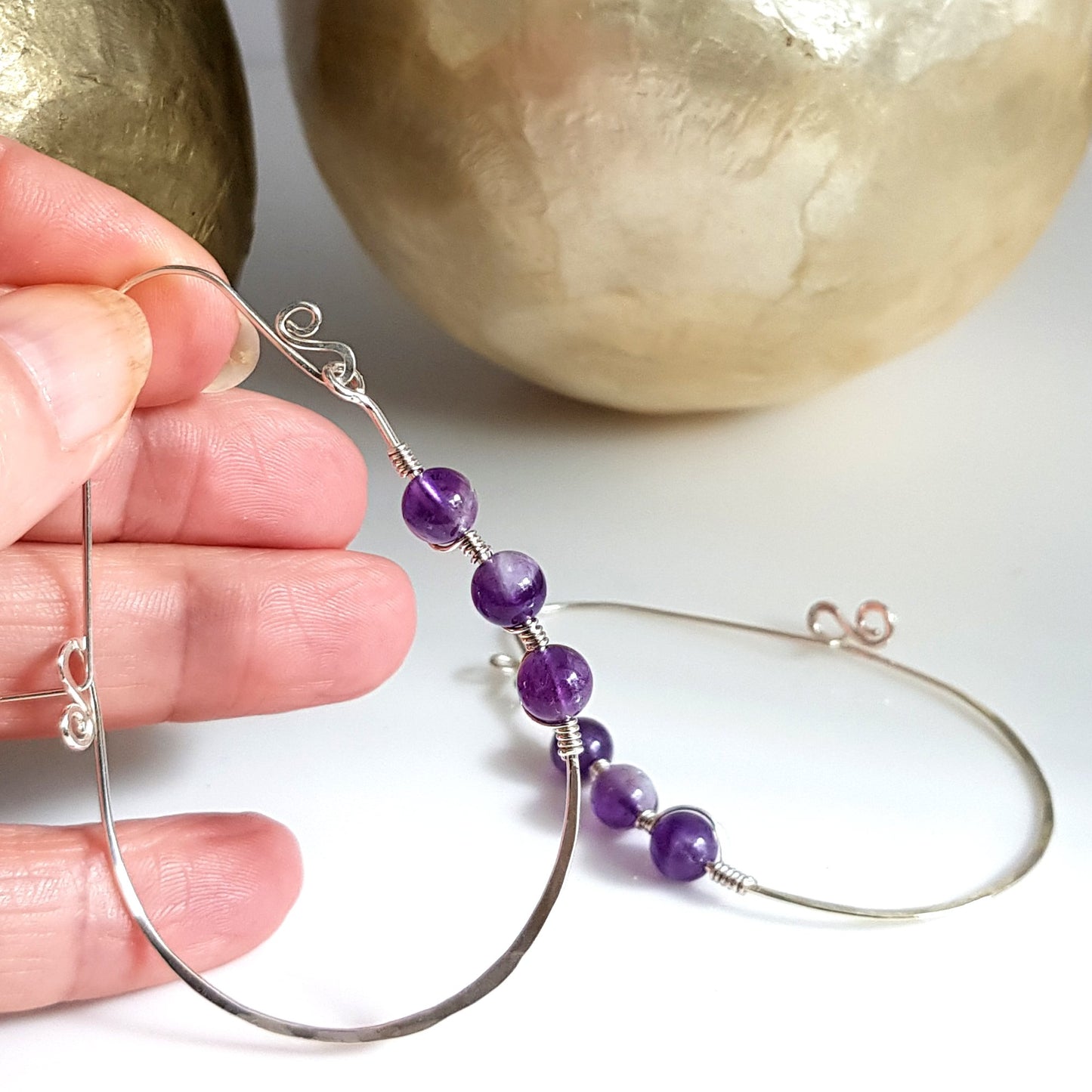 Romance in the Air Gemstone Hoop Pear Earrings | KJ-411HE | Handmade Earrings - Kalitheo Jewellery