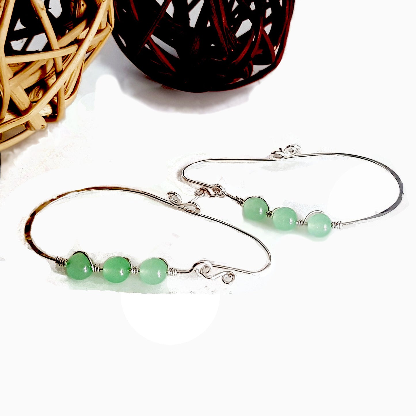 Romance in the Air Gemstone Hoop Pear Earrings | KJ-411HE | Handmade Earrings - Kalitheo Jewellery