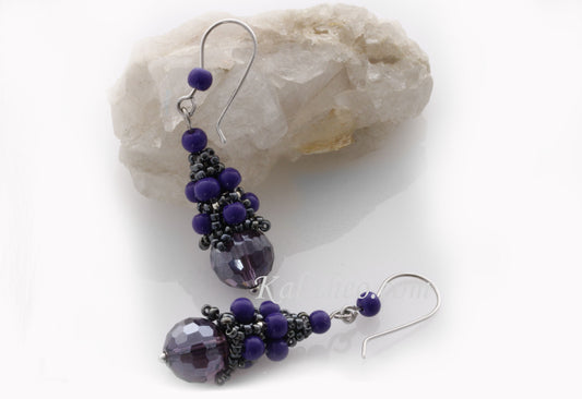 KTC-279 Beaded Cap Purple Dangle Earrings - Kalitheo Jewellery