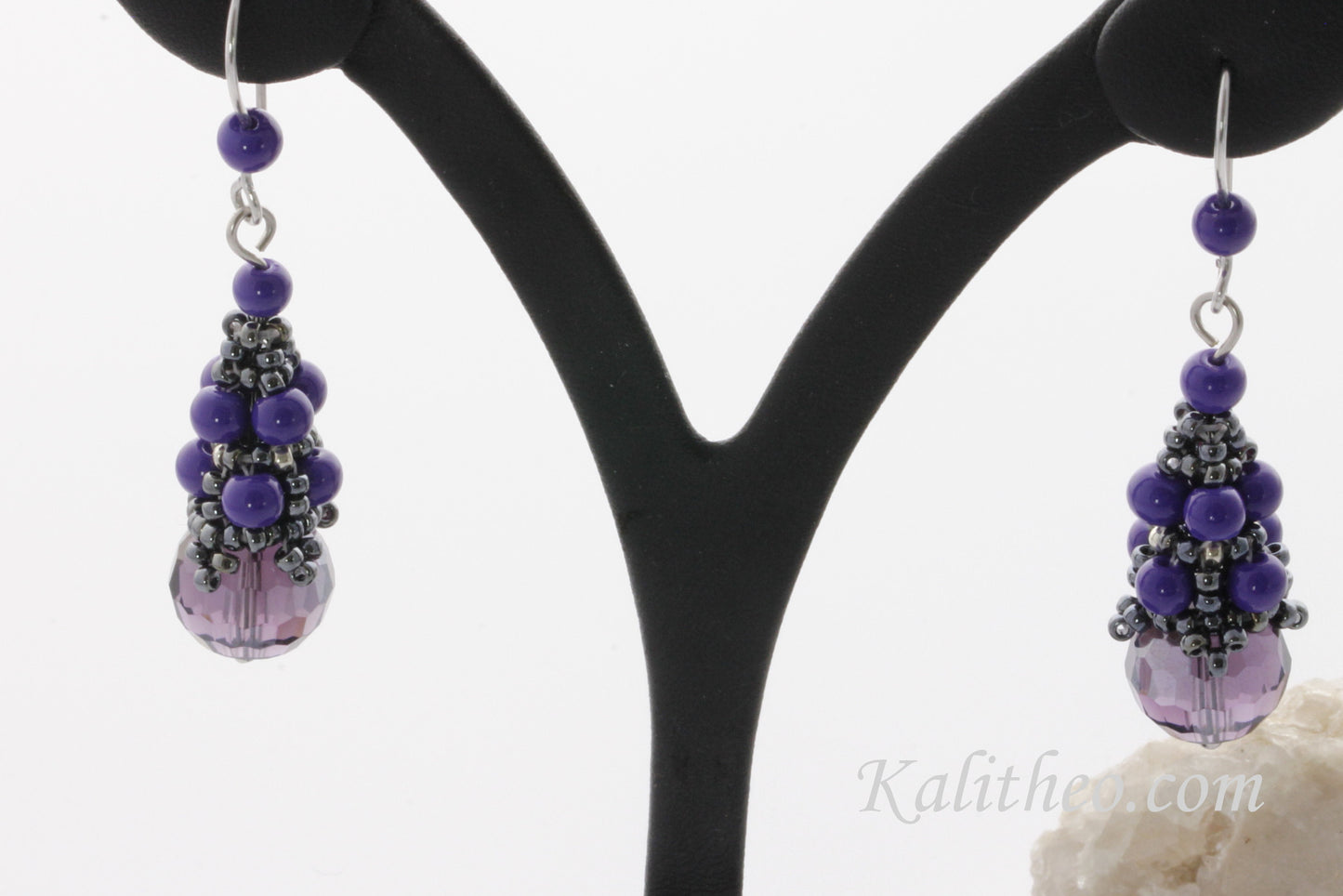 KTC-279 Beaded Cap Purple Dangle Earrings - Kalitheo Jewellery