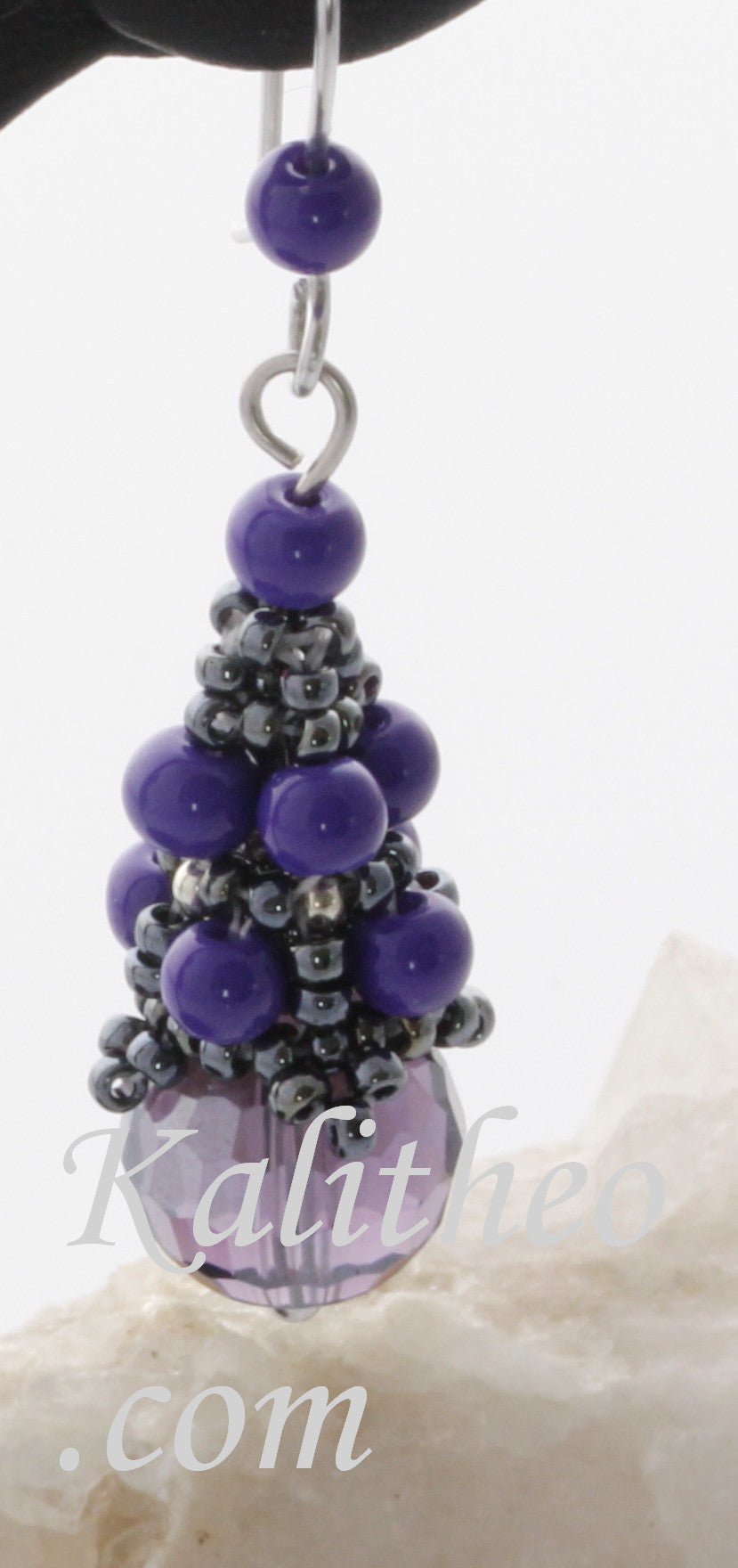 KTC-279 Beaded Cap Purple Dangle Earrings - Kalitheo Jewellery