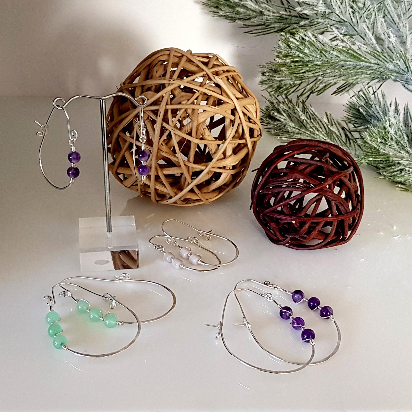 Romance in the Air Gemstone Hoop Pear Earrings | KJ-411HE | Handmade Earrings - Kalitheo Jewellery