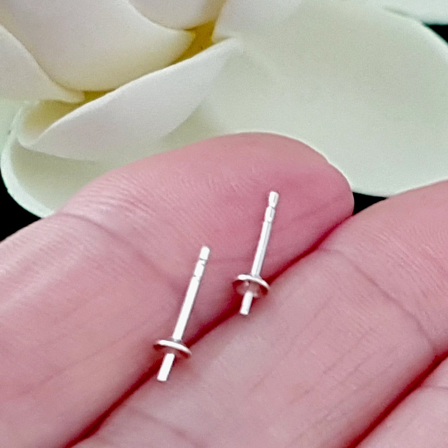Sterling Silver Pearl Cup 3mm Stud Earrings - Half Drilled Pearls & Beads | SS-010C3/ES | Earring Supply - Kalitheo