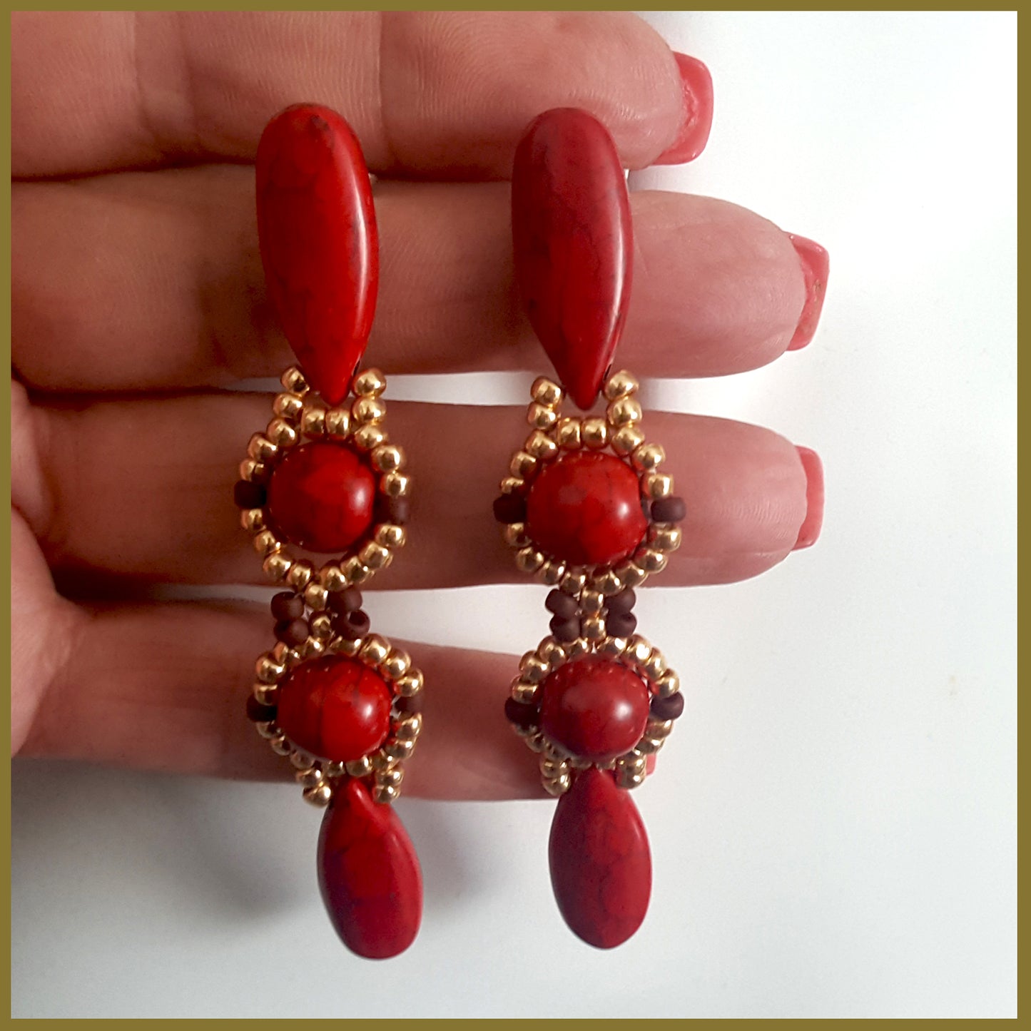Red or White Statement Beaded Earrings | (KJ-392E) Handmade Earrings - Kalitheo Jewellery