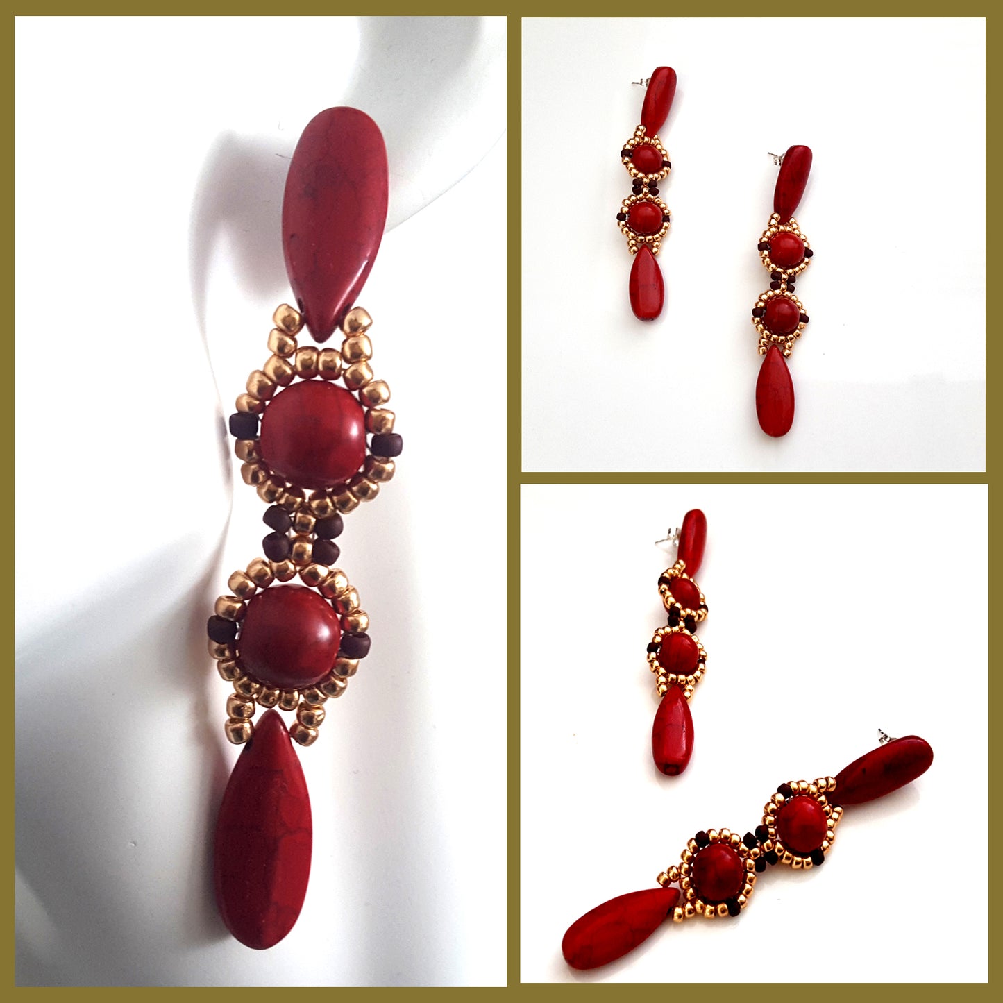 Red or White Statement Beaded Earrings | (KJ-392E) Handmade Earrings - Kalitheo Jewellery
