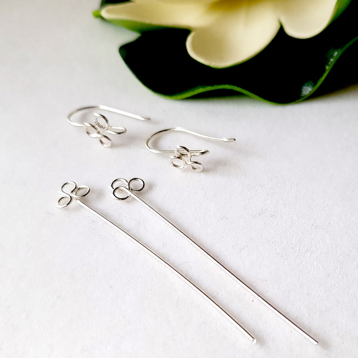 Handmade Sterling Silver 925 Clover Ear Hook & Headpin Sets – 10 Pairs