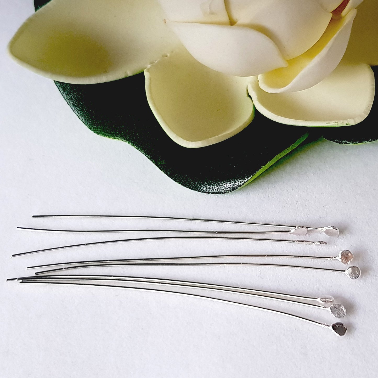 Sterling Silver Long 60mm 2pcs Headpins Balled Flat | SS-GF760F/HP| Jewellery Making Supply - Kalitheo