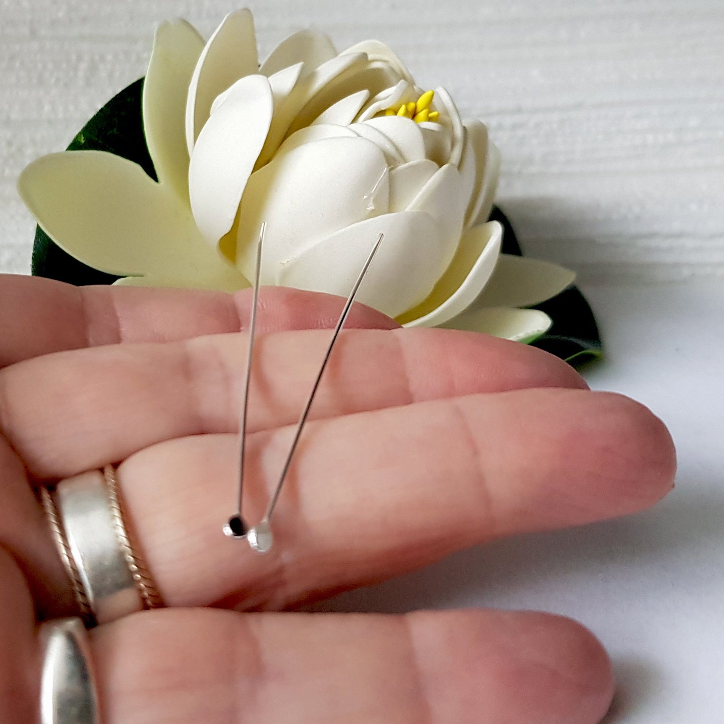 Sterling Silver Long 60mm 2pcs Headpins Balled Flat | SS-GF760F/HP| Jewellery Making Supply - Kalitheo
